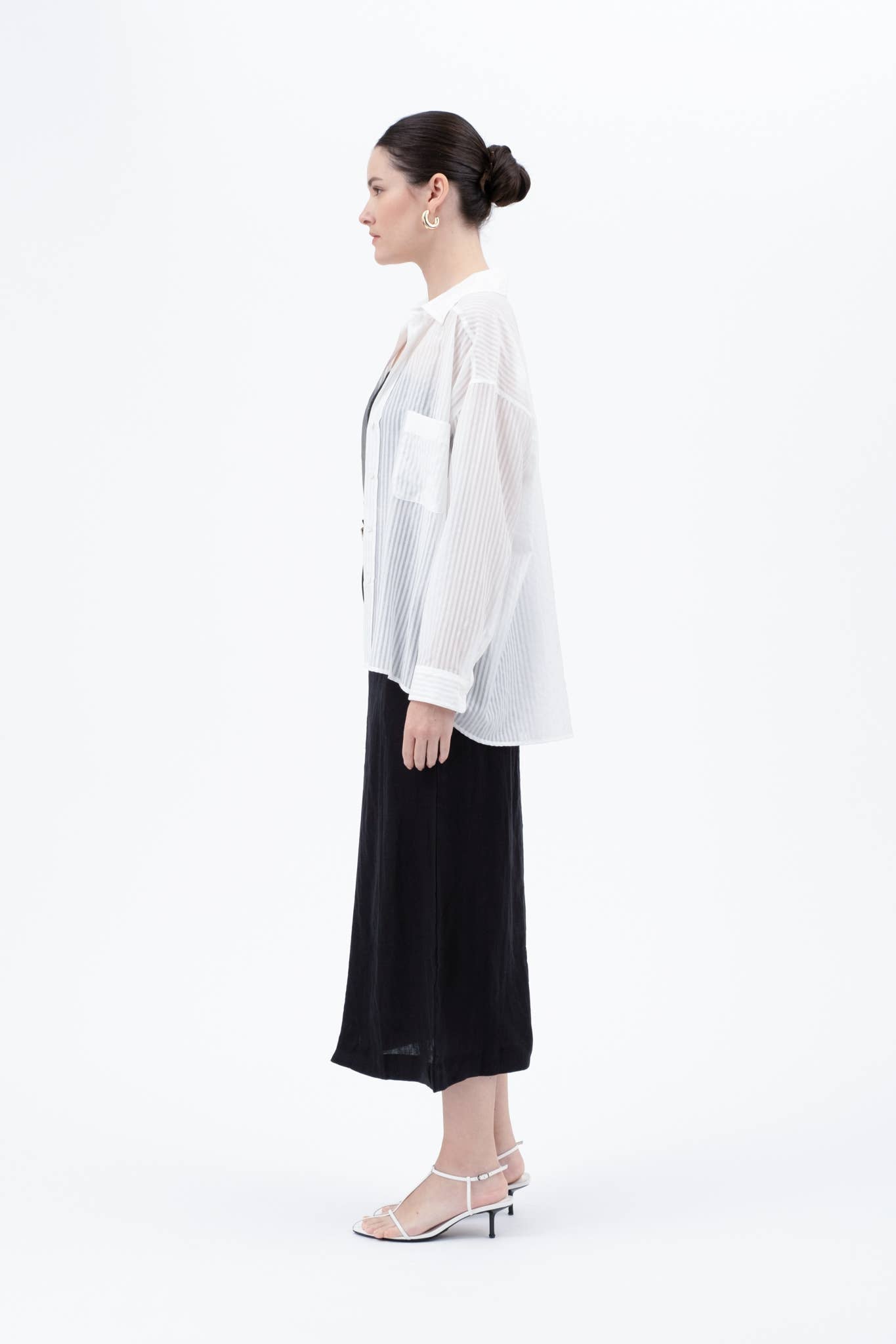 The Workshop Studio - STRIPE SHEER OVERSIZED COLLARED BUTTON DOWN SHIRT