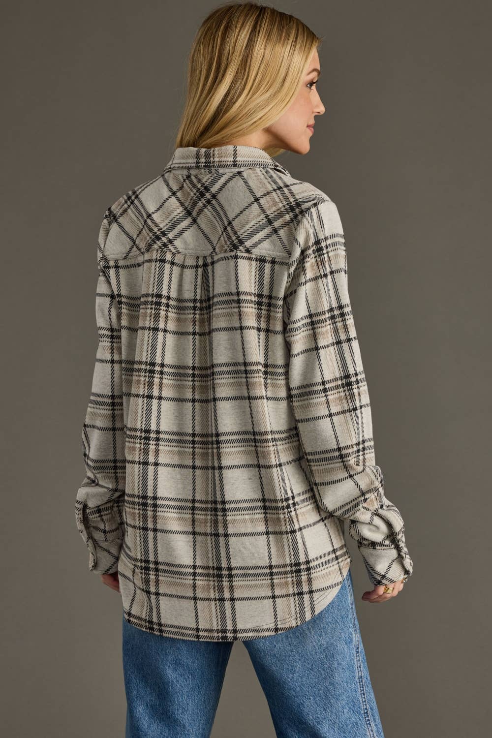 Panache Apparel Co. - Taupe, Black & Tan Plaid Button Up