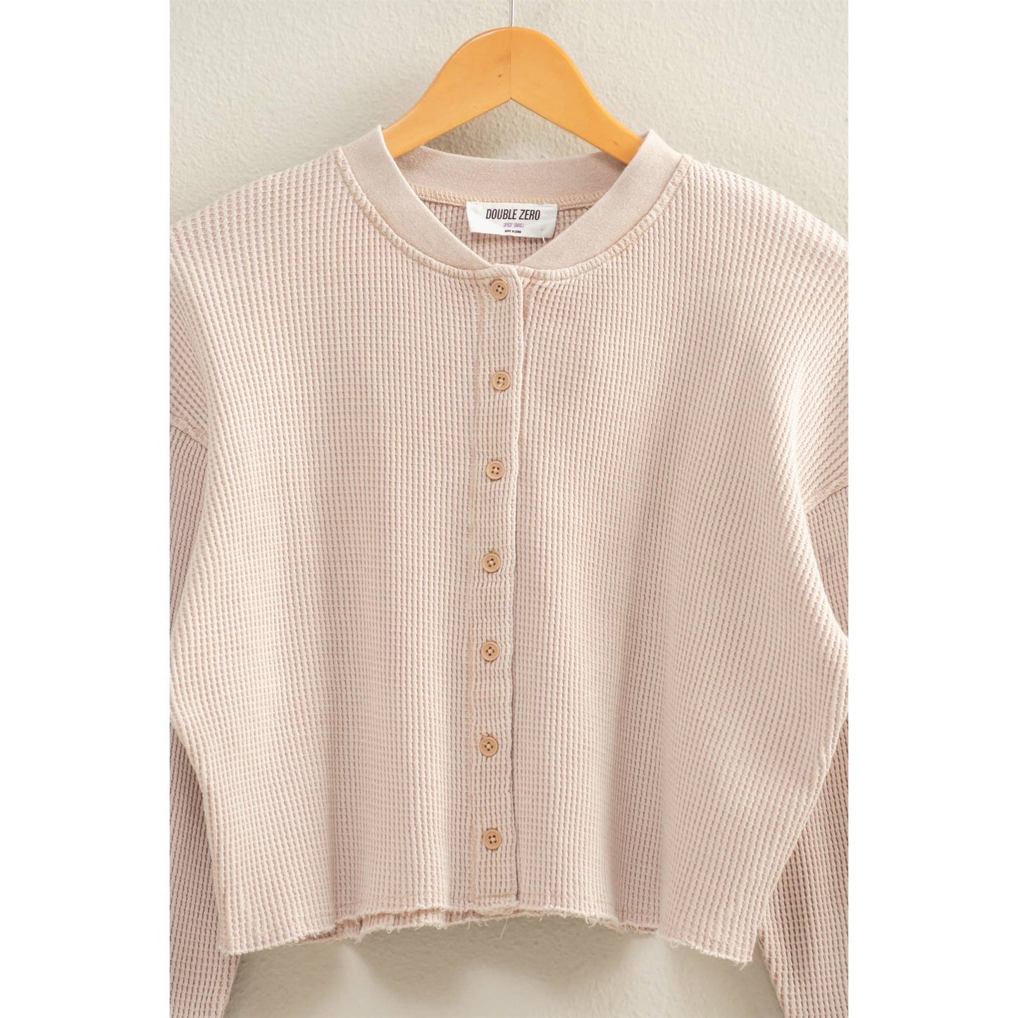 HYFVE - Waffle Long Sleeve Buttoned Crop Top