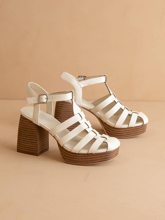 OASIS SOCIETY - The Hailee White | Gladiator Cage Platform Heels