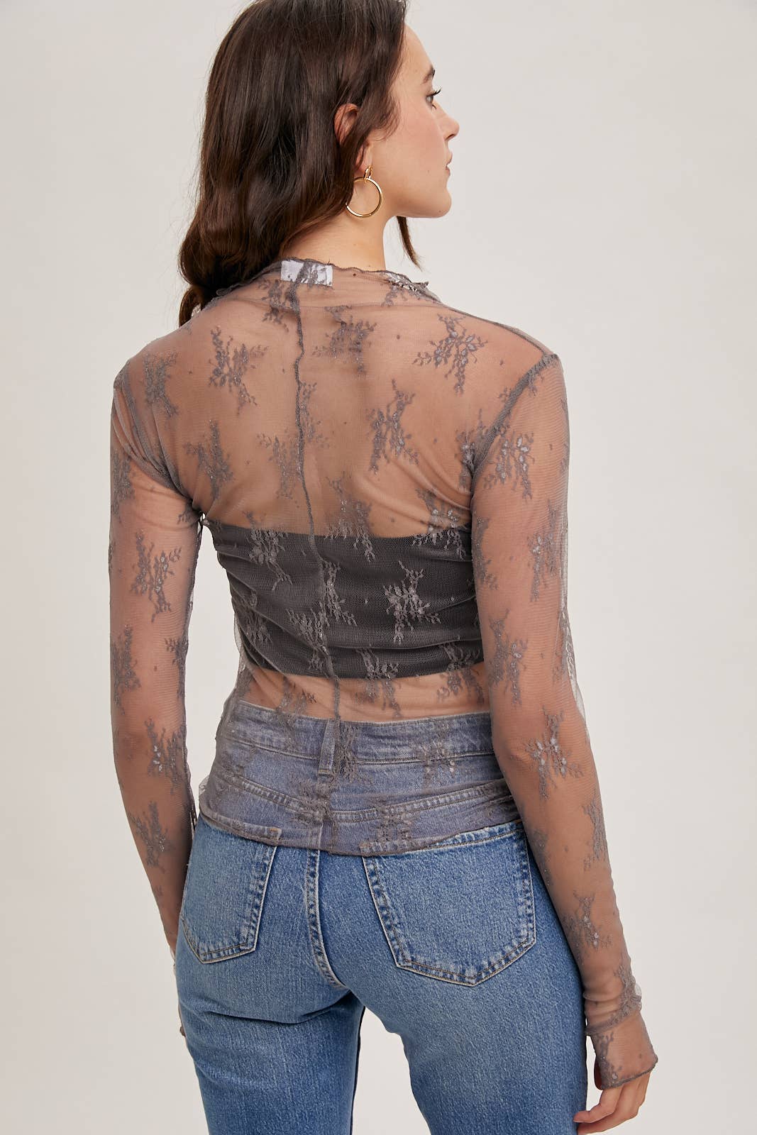 Bluivy - FLORAL EMBROIDERY LACE MESH LAYERING TOP