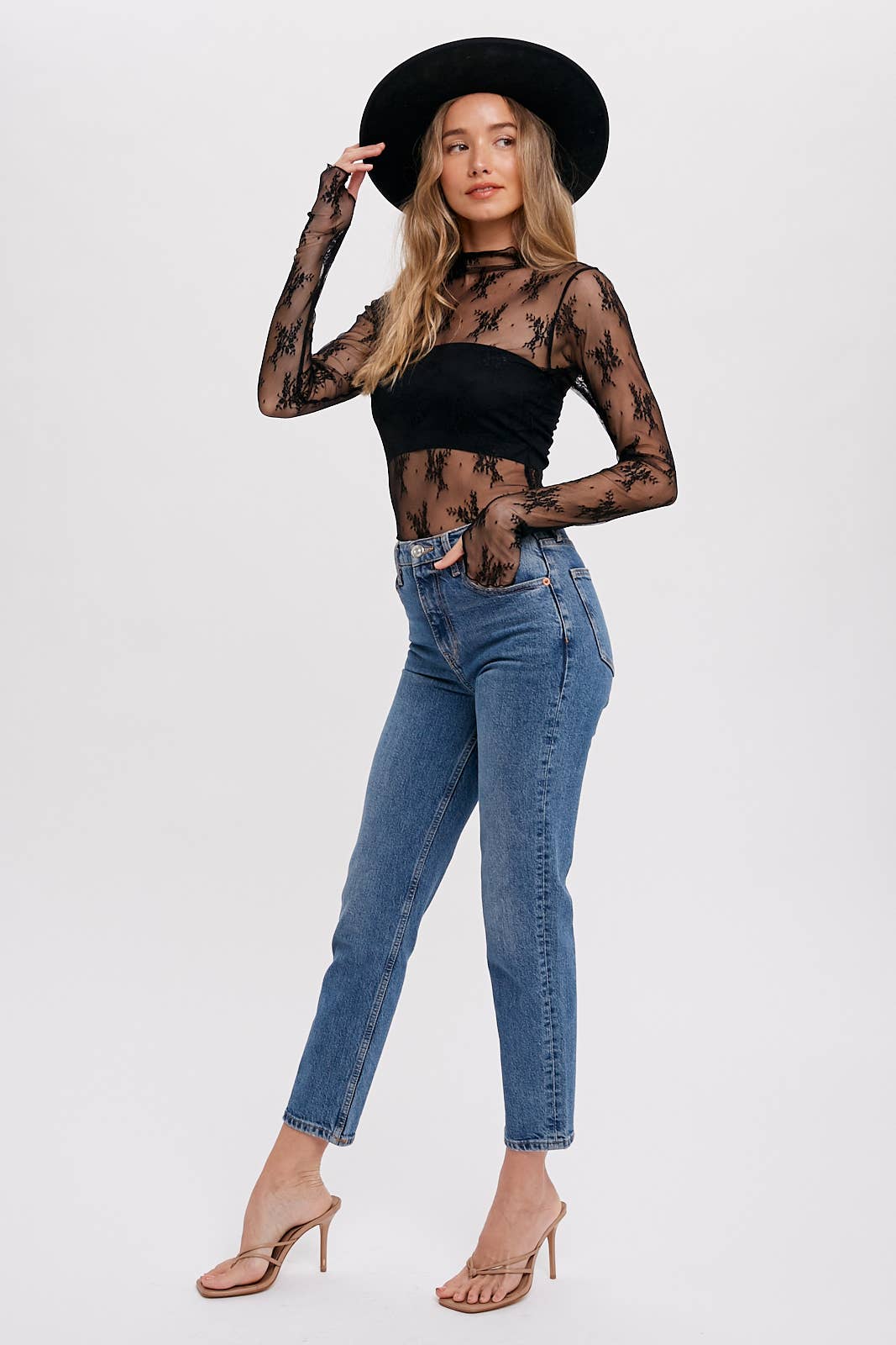 Bluivy - FLORAL EMBROIDERY LACE MESH LAYERING TOP