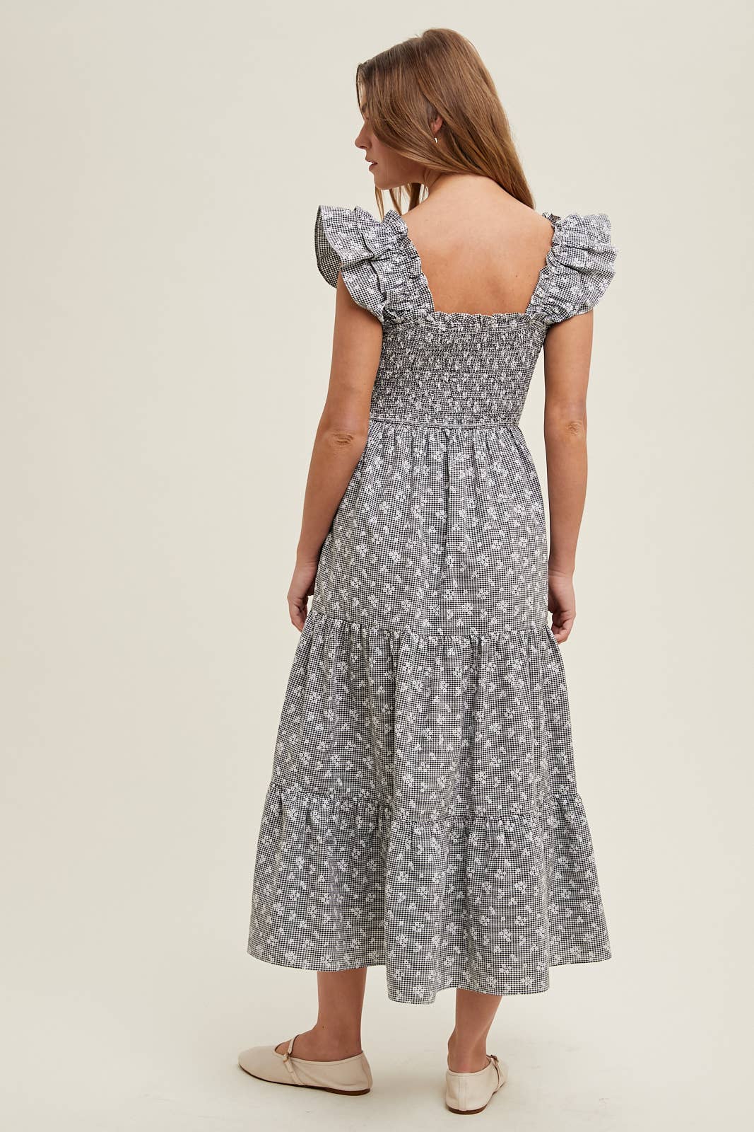 Wishlist Apparel - CHECKERED FLORAL MIDI DRESS