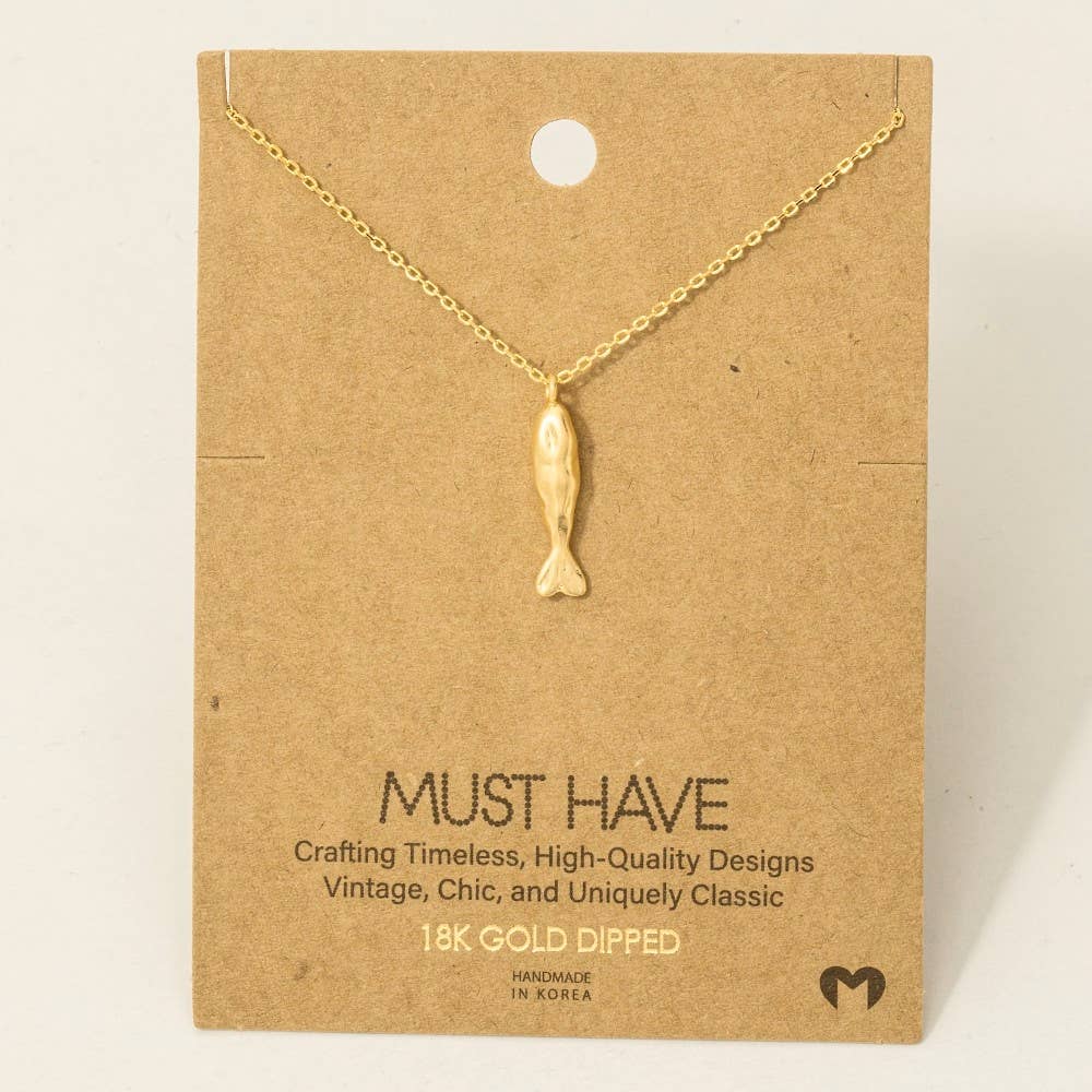 Fame Accessories - Gold Dipped Matte Finished Fish Pendant Necklace
