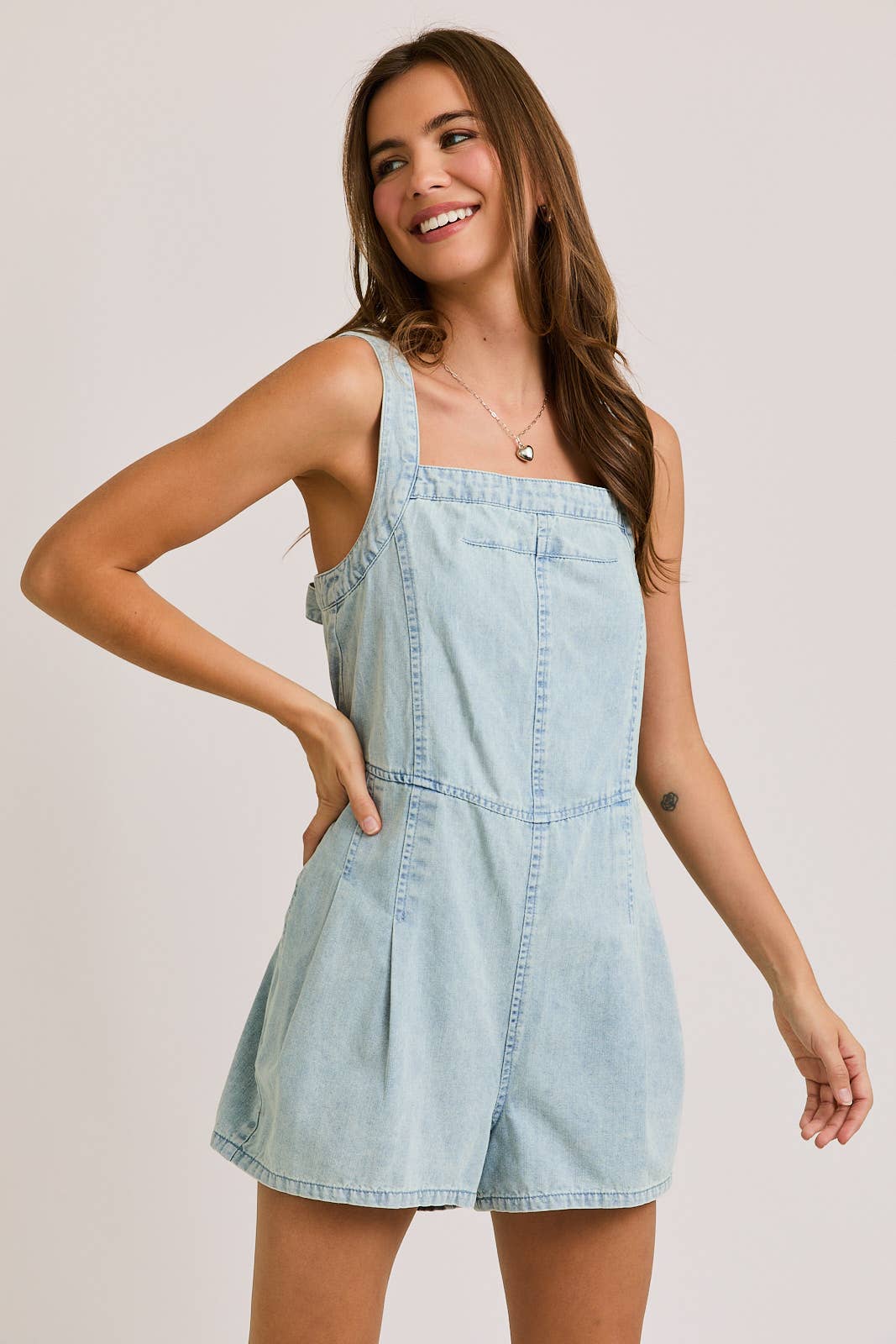 LE LIS - BACK TIE DENIM ROMPER