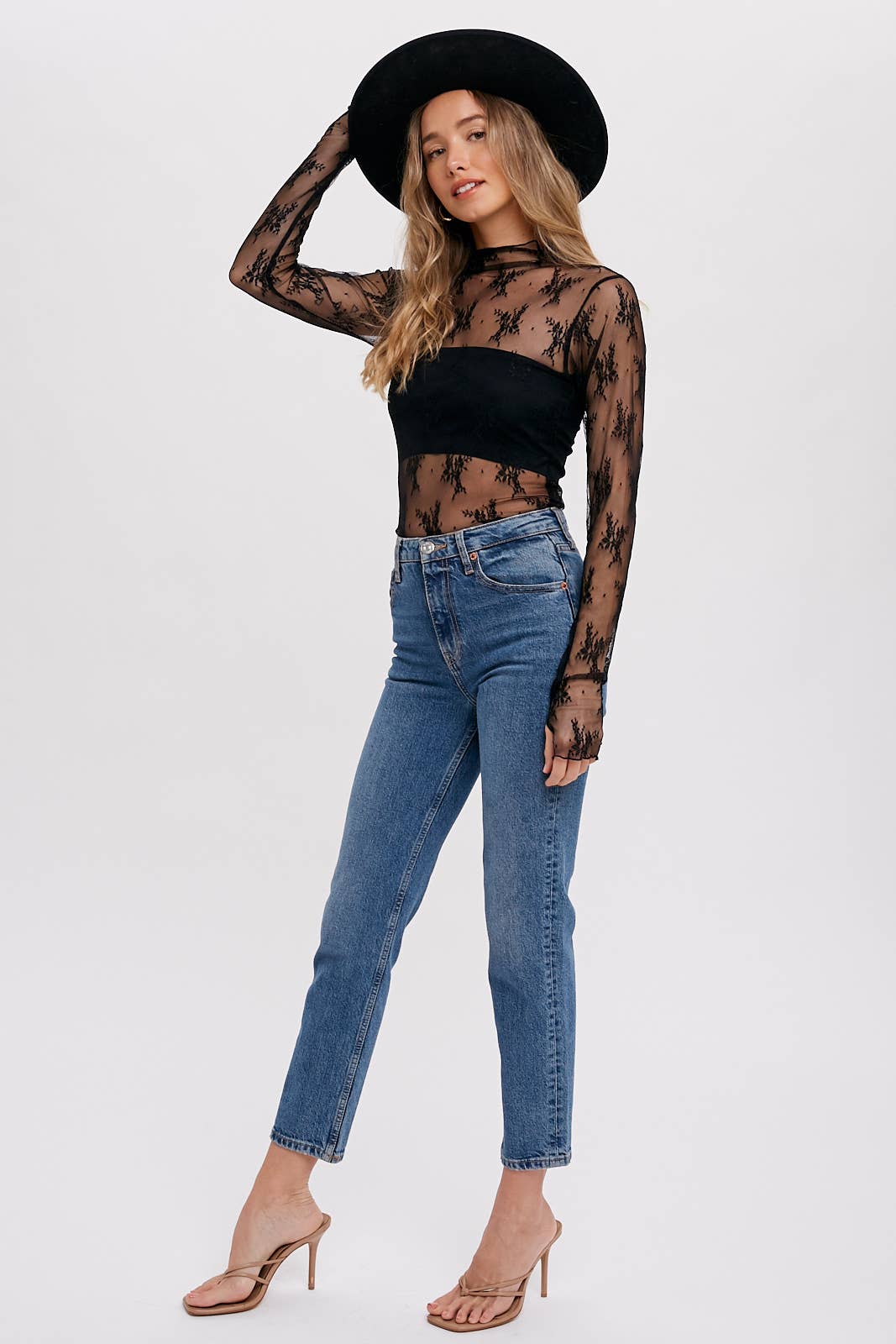 Bluivy - FLORAL EMBROIDERY LACE MESH LAYERING TOP