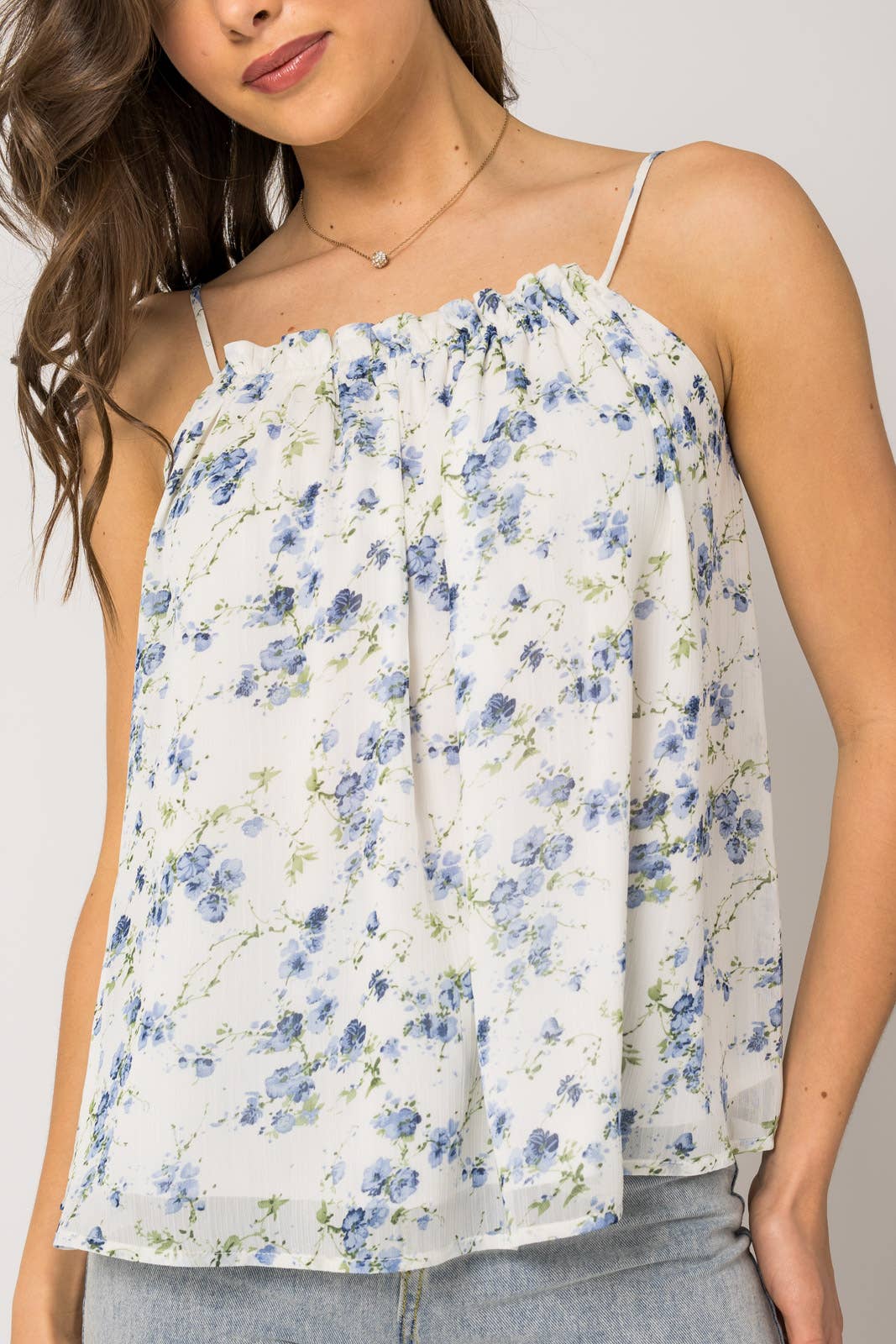 GILLI - PLEATED CAMI FLORAL TOP