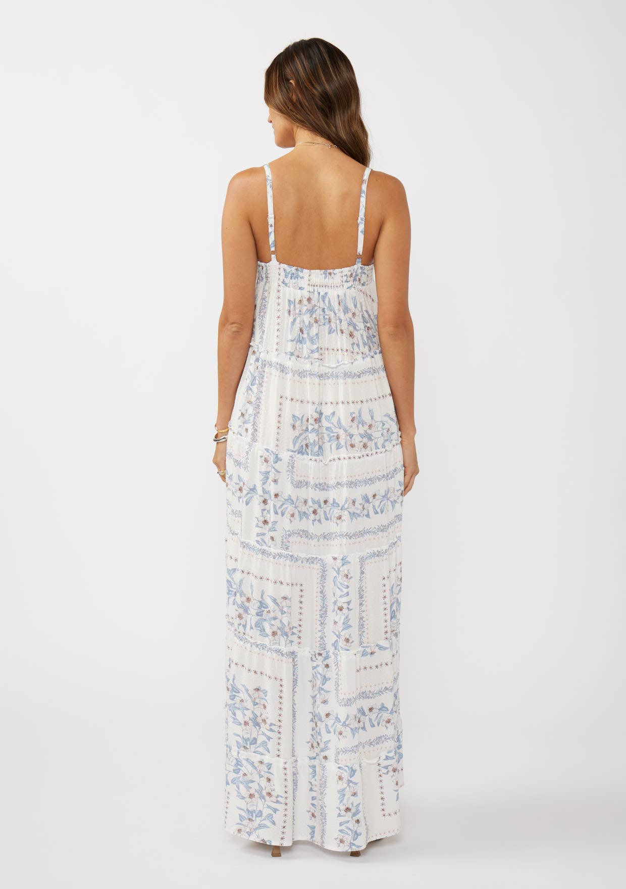 Lovestitch - Hi-Lo Spaghetti Strap Patchwork Ruffle Maxi Dress