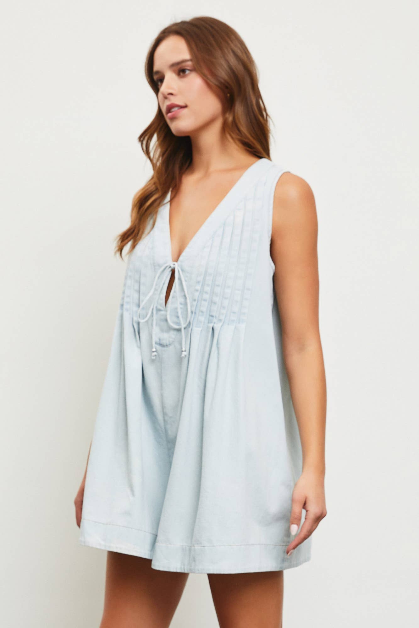 Mustard Seed - TIE WITH PLEATED DENIM ROMPER