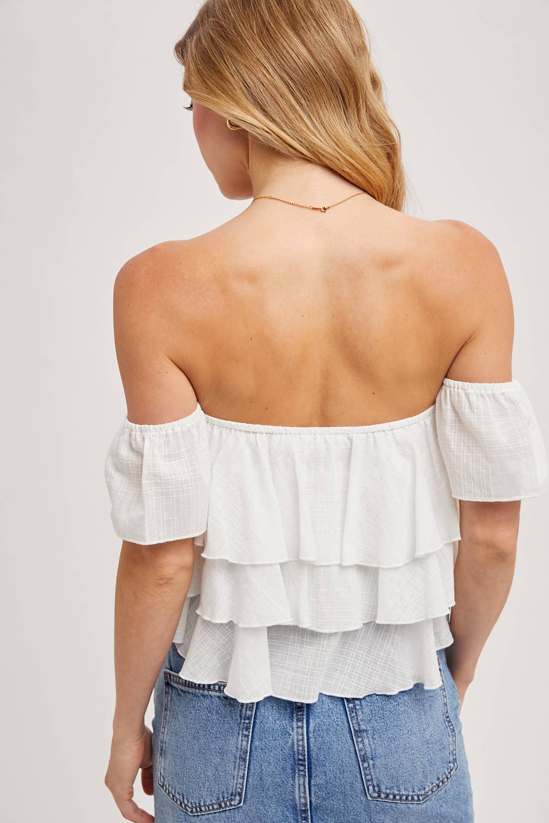 Bluivy - TEXTURED OFF-THE-SHOULDER TIERED CROP TOP