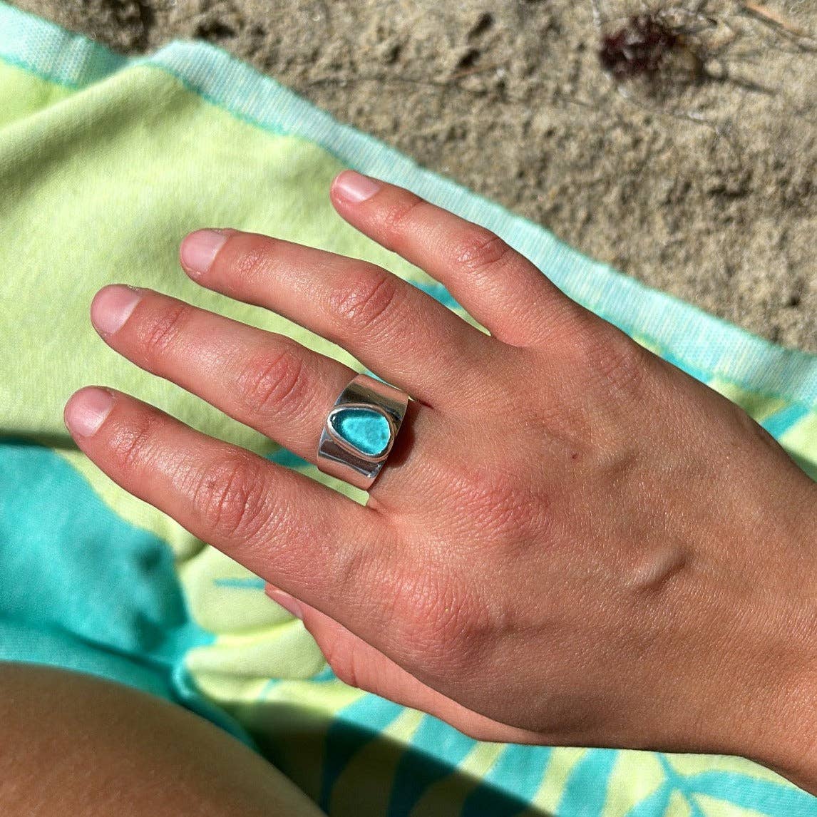 The Salty Gem - Blue Bold Sea Glass Band (Handmade)