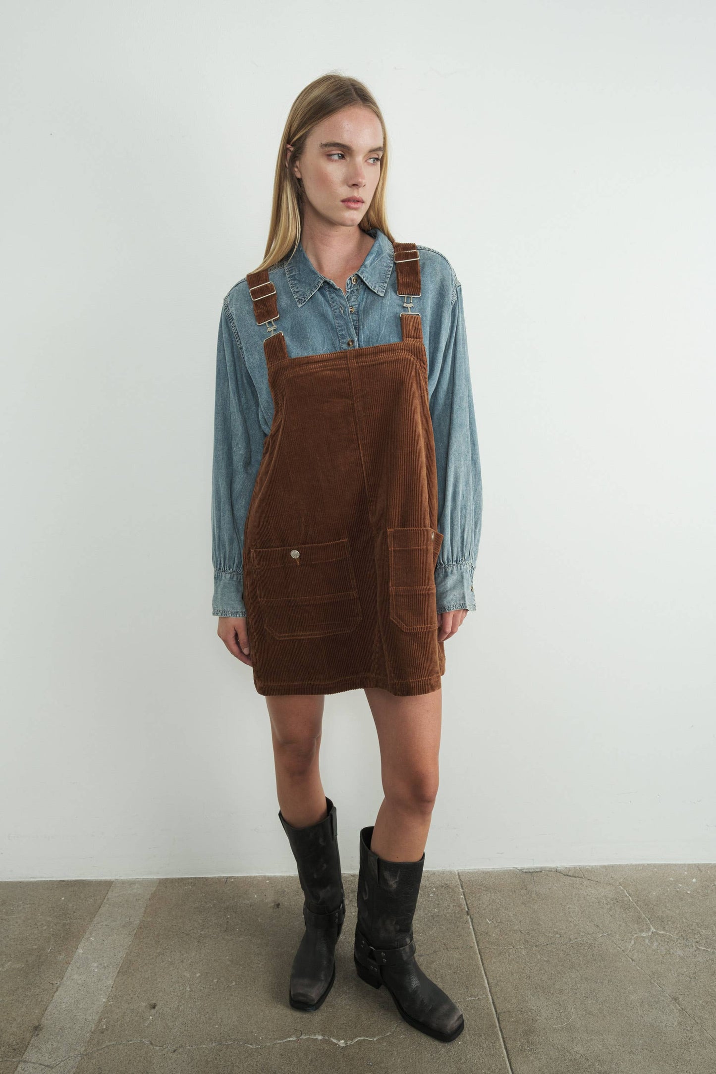 Aaron & Amber - CORDUROY OVERALL MINI DRESS