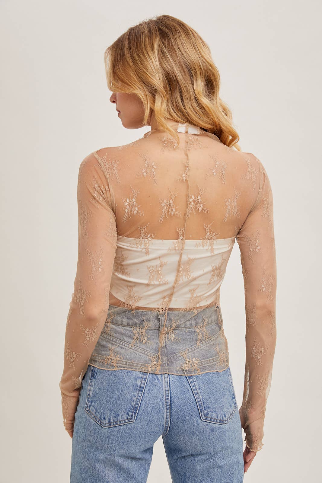 Bluivy - FLORAL EMBROIDERY LACE MESH LAYERING TOP