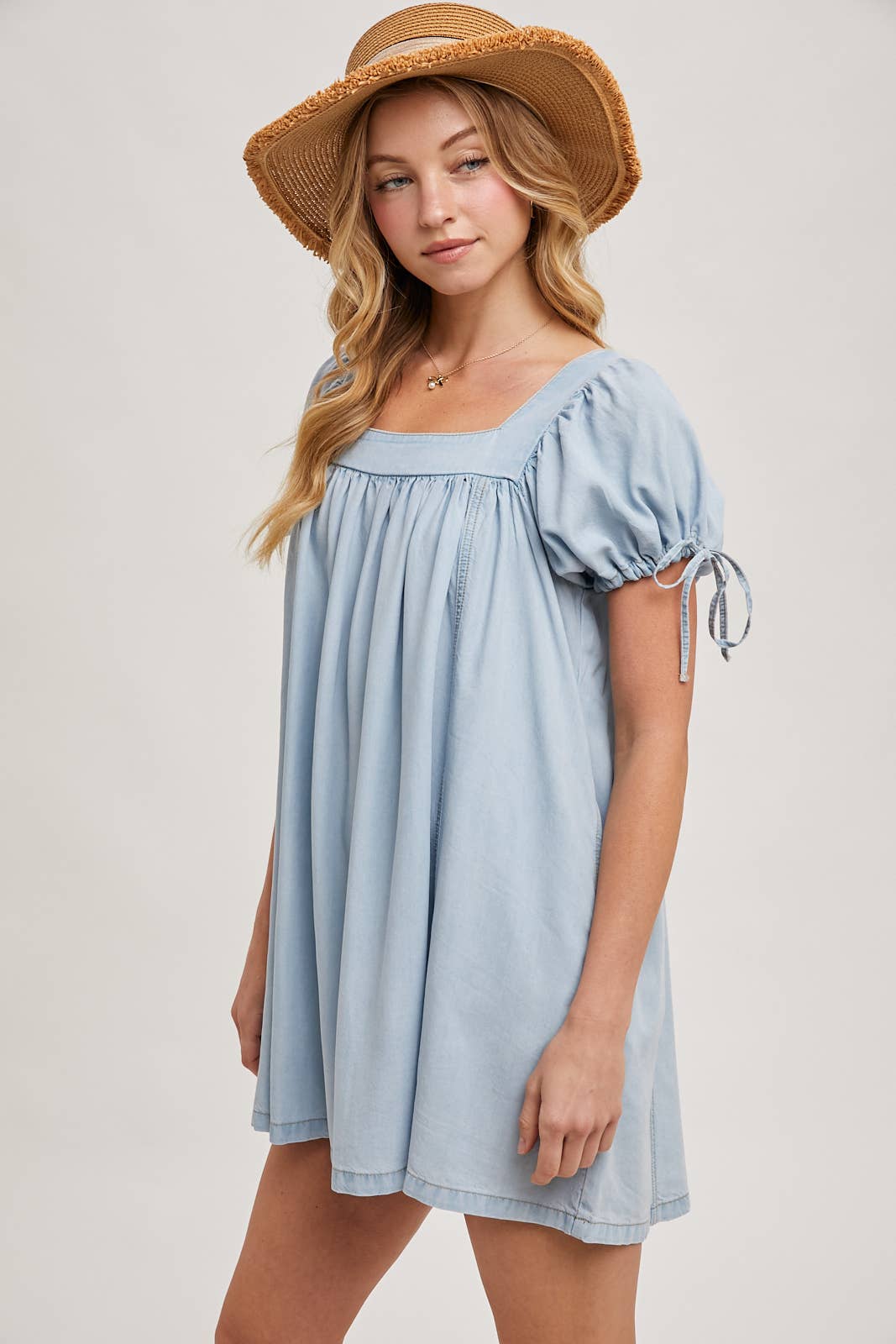 Bluivy - DENIM SQUARE NECK BABYDOLL DRESS WITH POCKETS