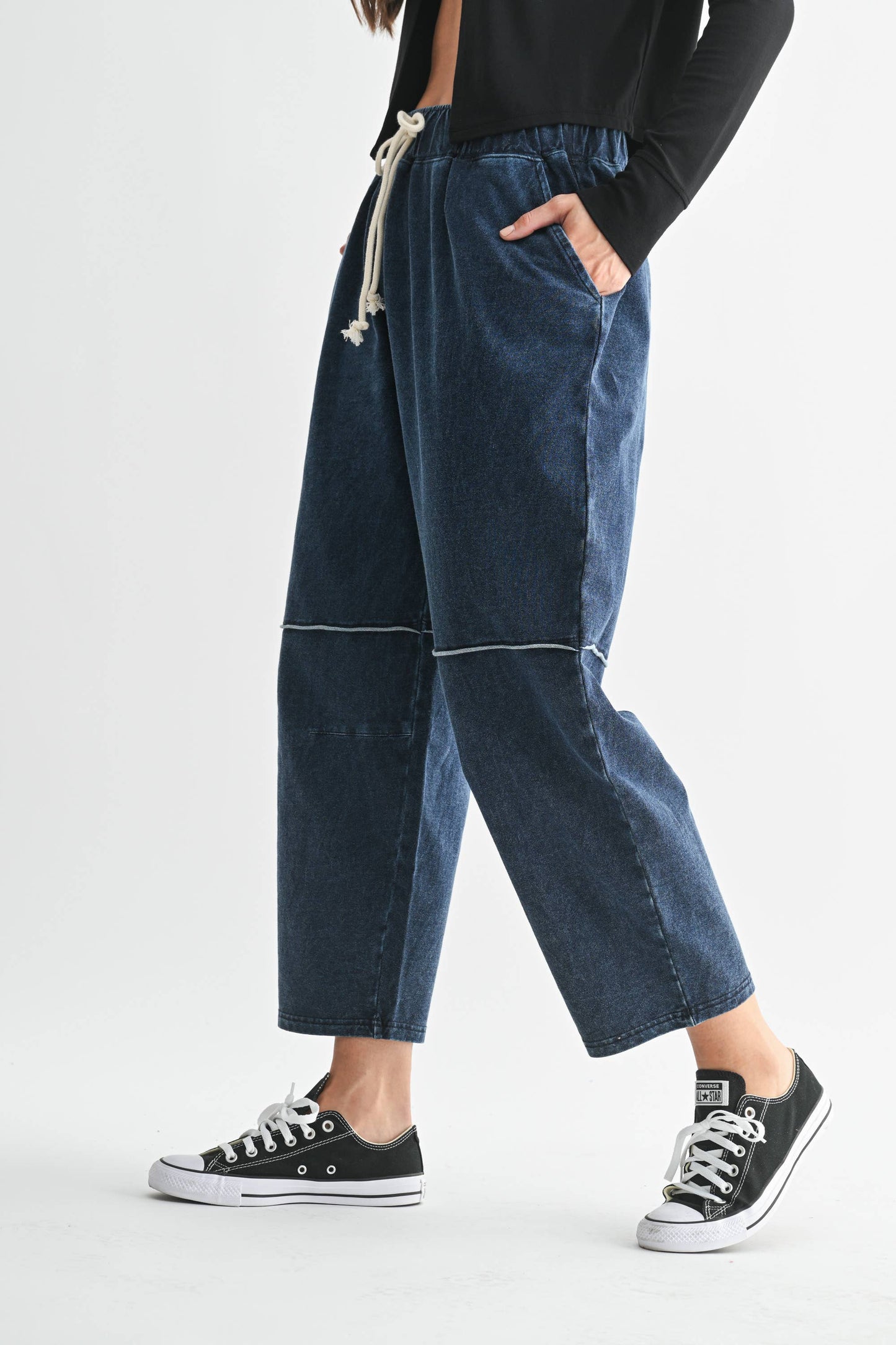 Mono B - Cotton Blend Mineral Wash Cropped Straight Leg Pants