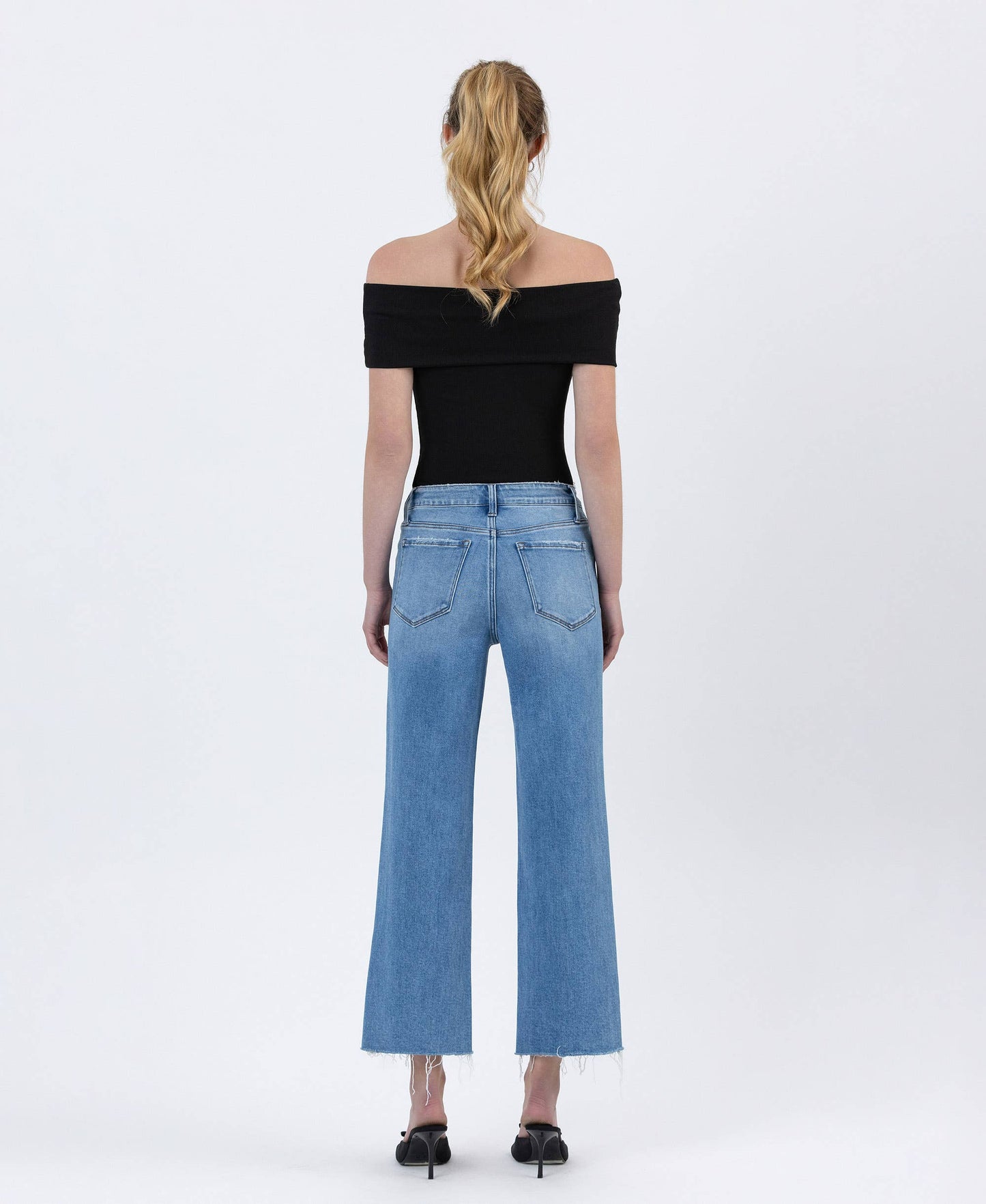 FLYING MONKEY - HIGH RISE RAW HEM CROP SLIM WIDE JEANS
