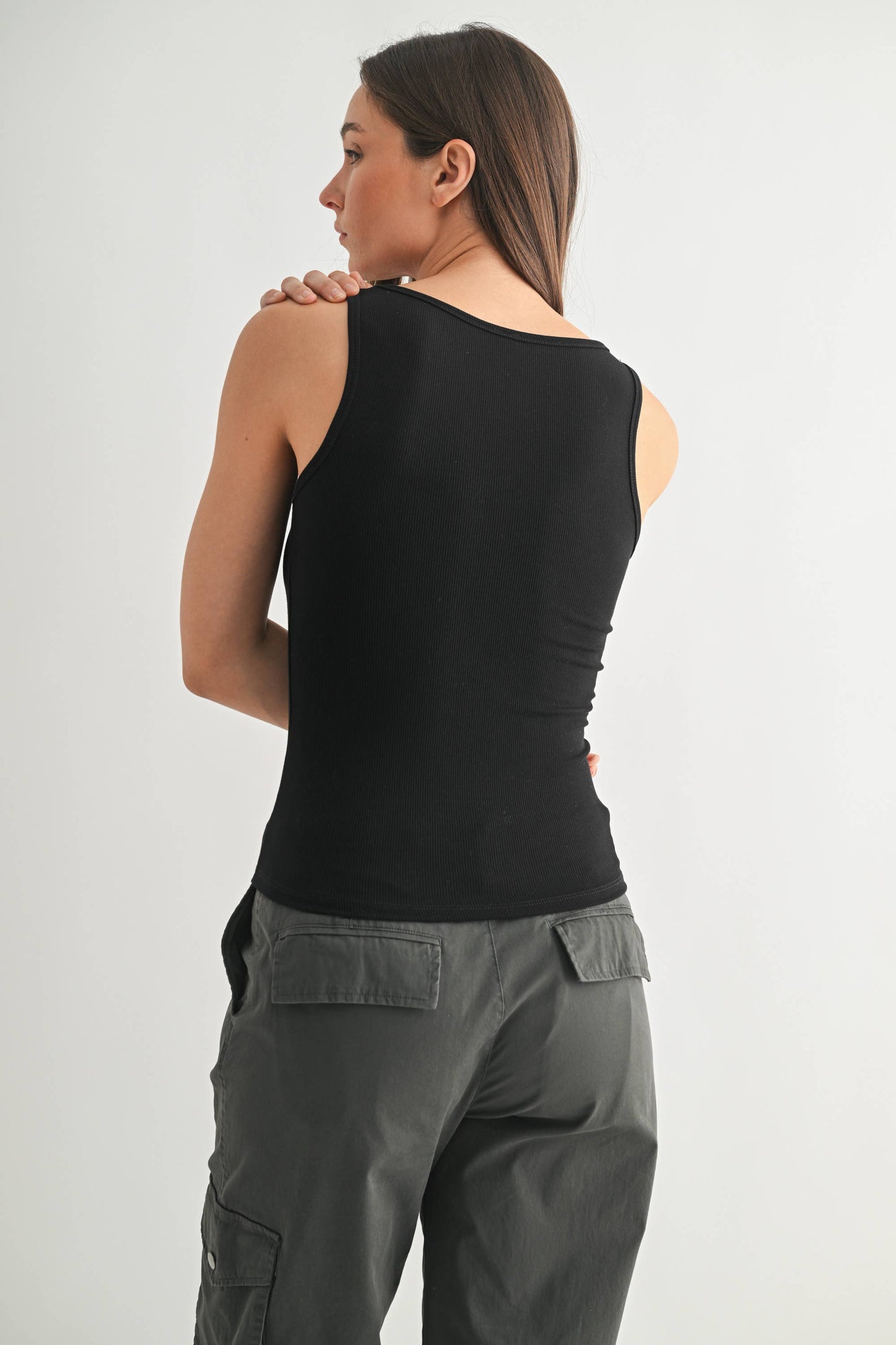 Mono B - Square Neck Ribbed Tank Top