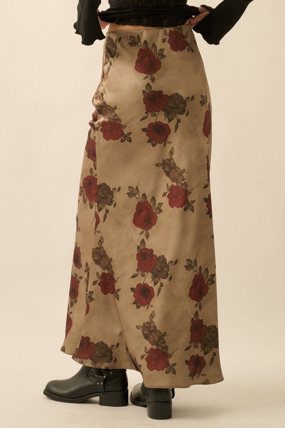 Promesa USA - Floral-Print Satin Elastic-Waist Maxi Skirt