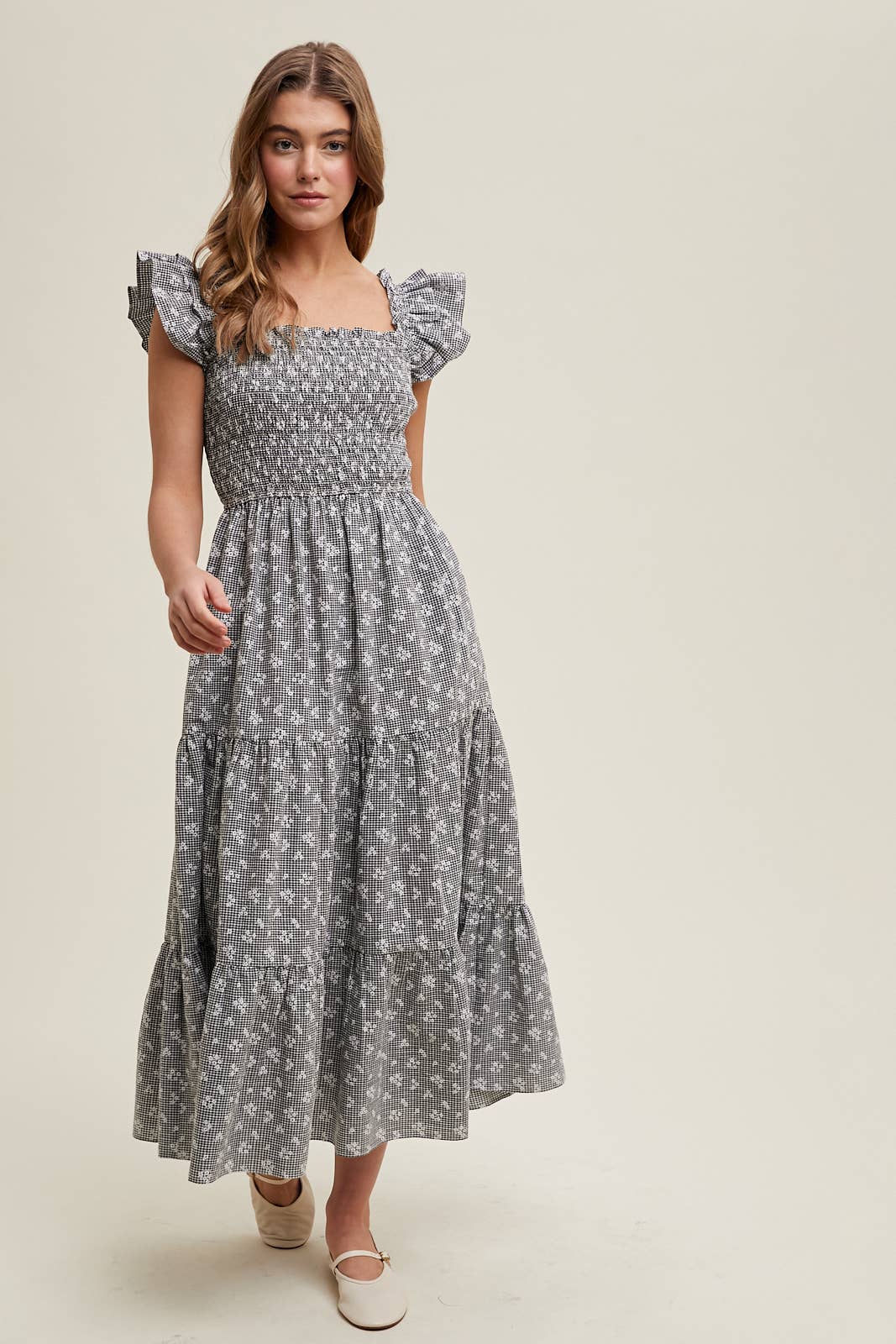 Wishlist Apparel - CHECKERED FLORAL MIDI DRESS