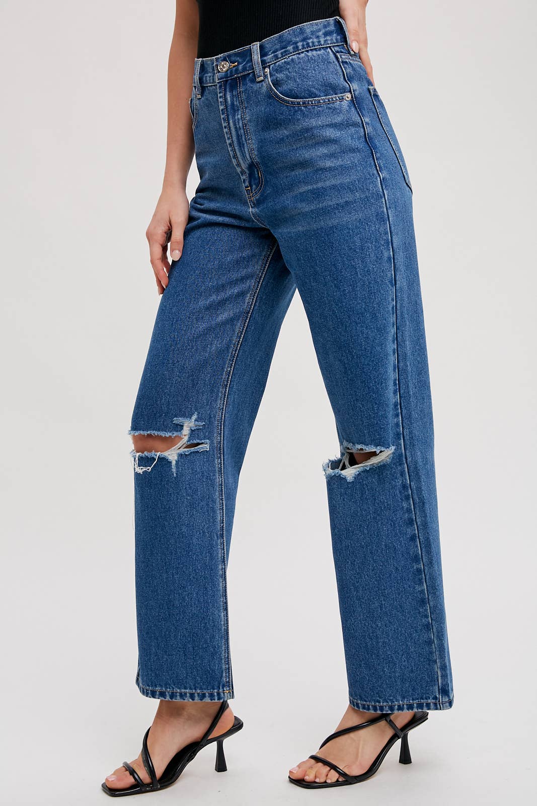Bluivy - HIGH RISE DISTRESSED DENIM JEANS