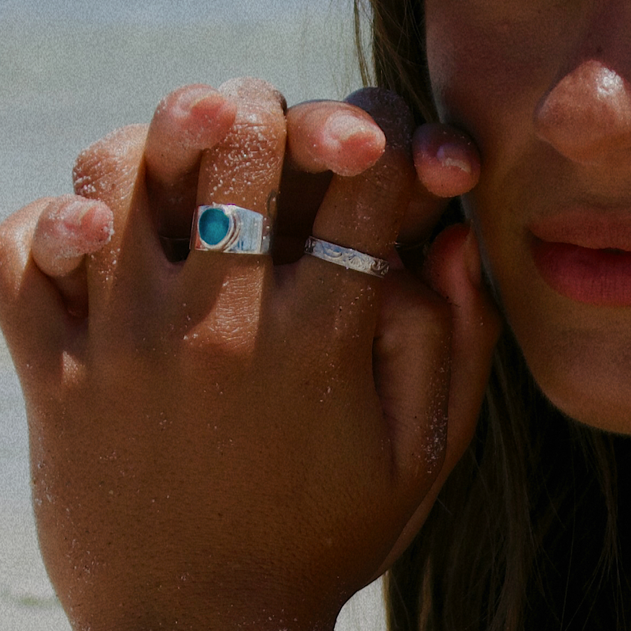 The Salty Gem - Blue Bold Sea Glass Band (Handmade)