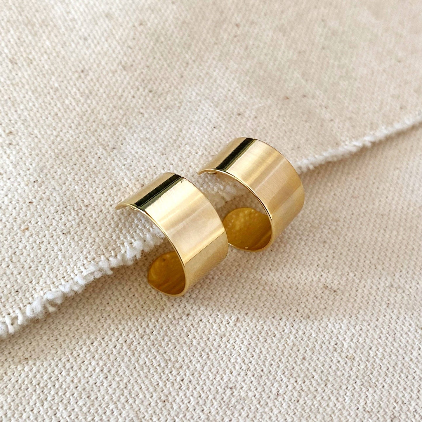 GoldFi - Wide Flat Polished Half Hoop Earrings
