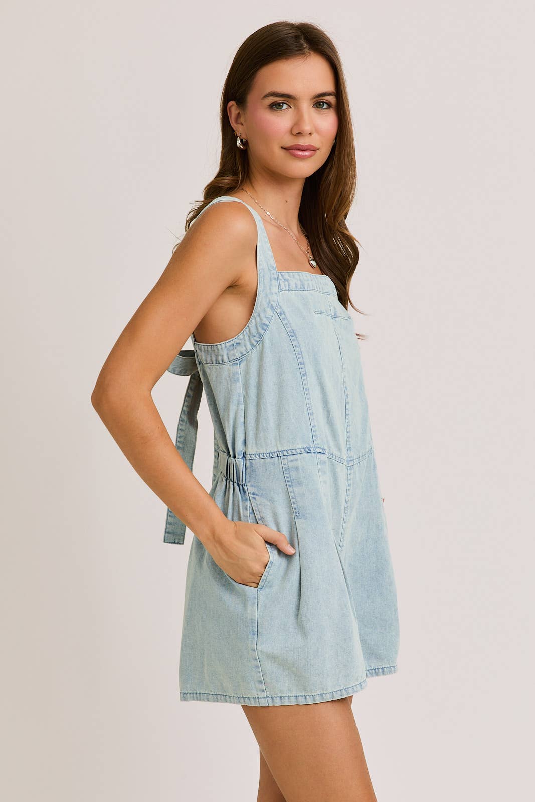 LE LIS - BACK TIE DENIM ROMPER
