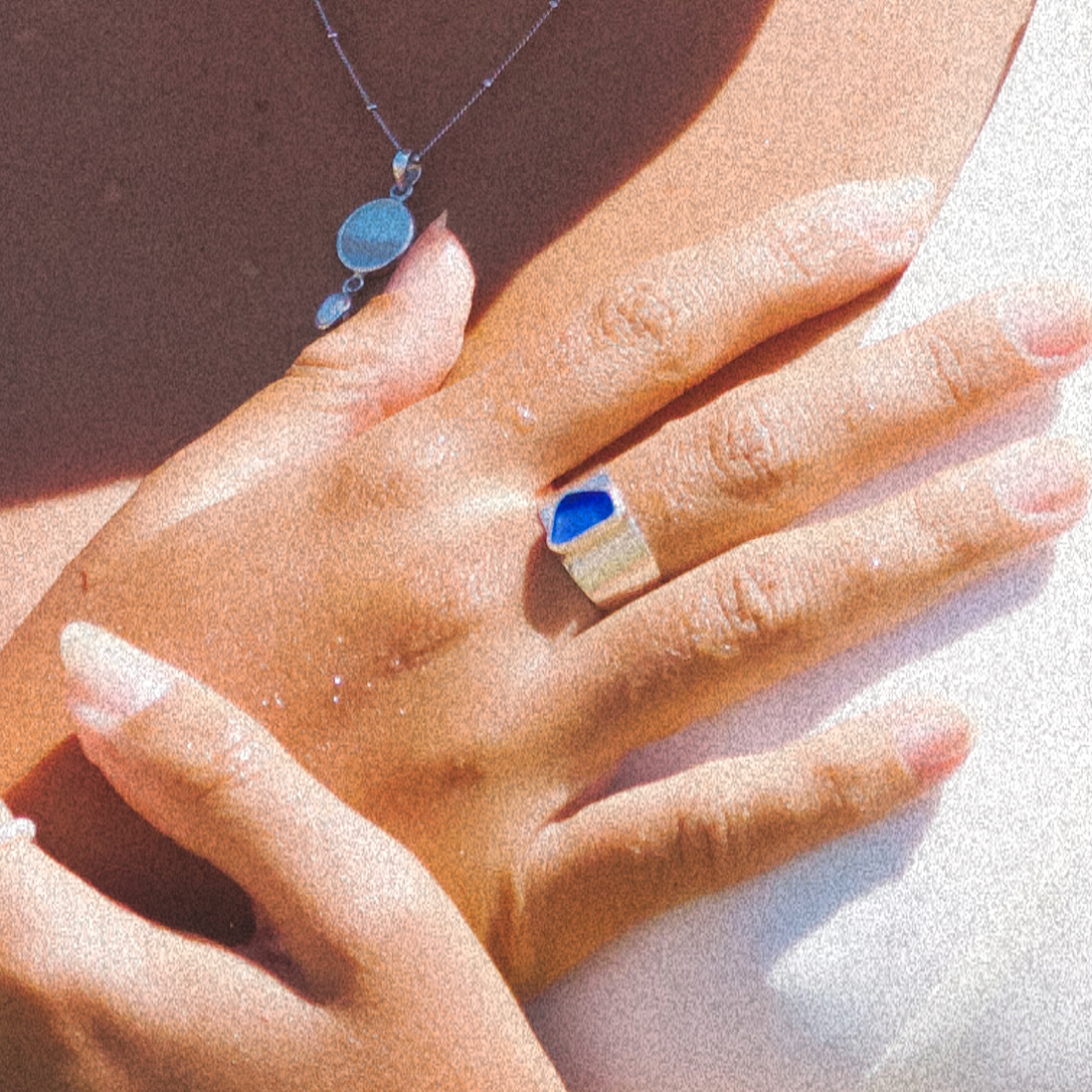 The Salty Gem - Blue Bold Sea Glass Band (Handmade)