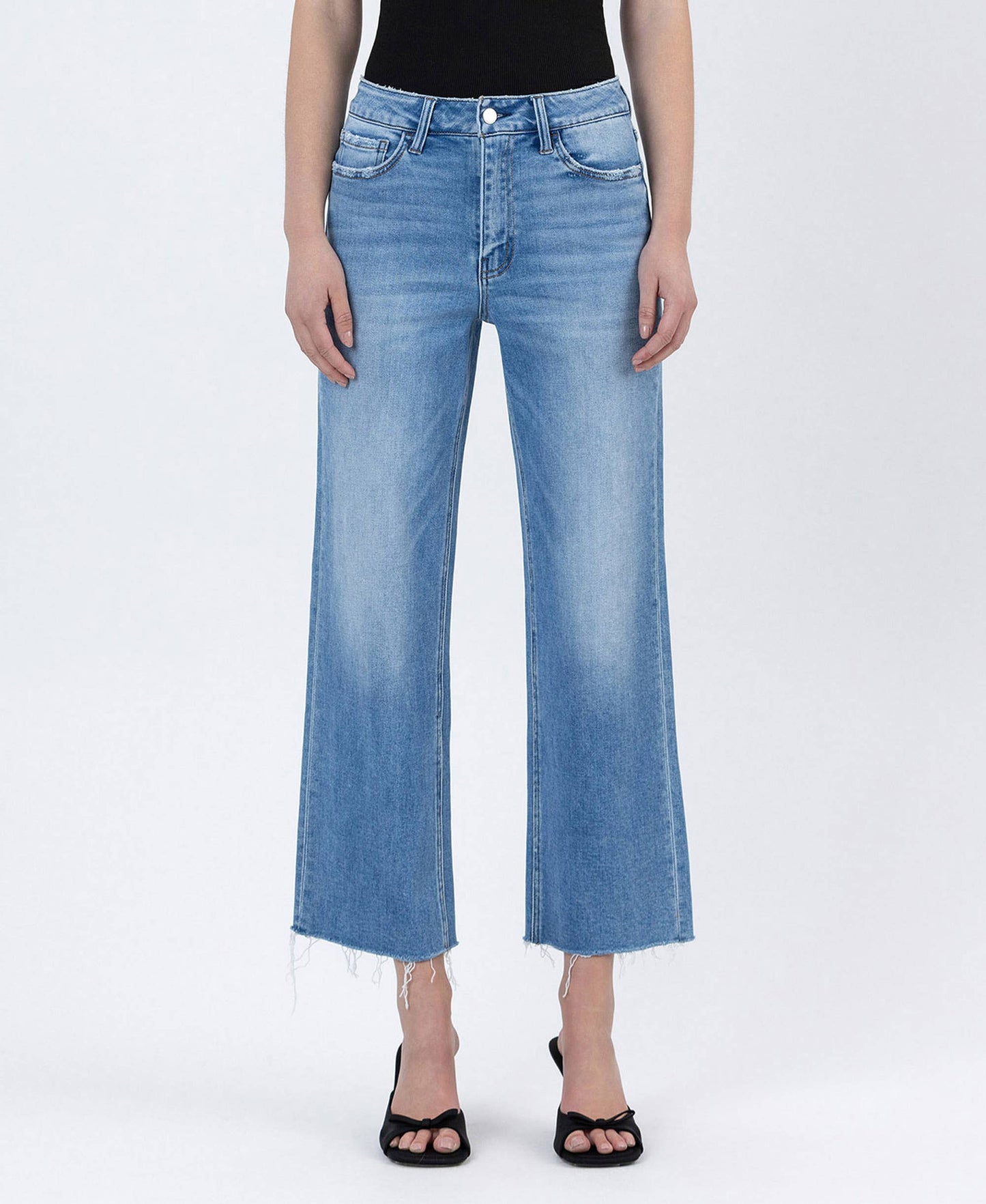 FLYING MONKEY - HIGH RISE RAW HEM CROP SLIM WIDE JEANS
