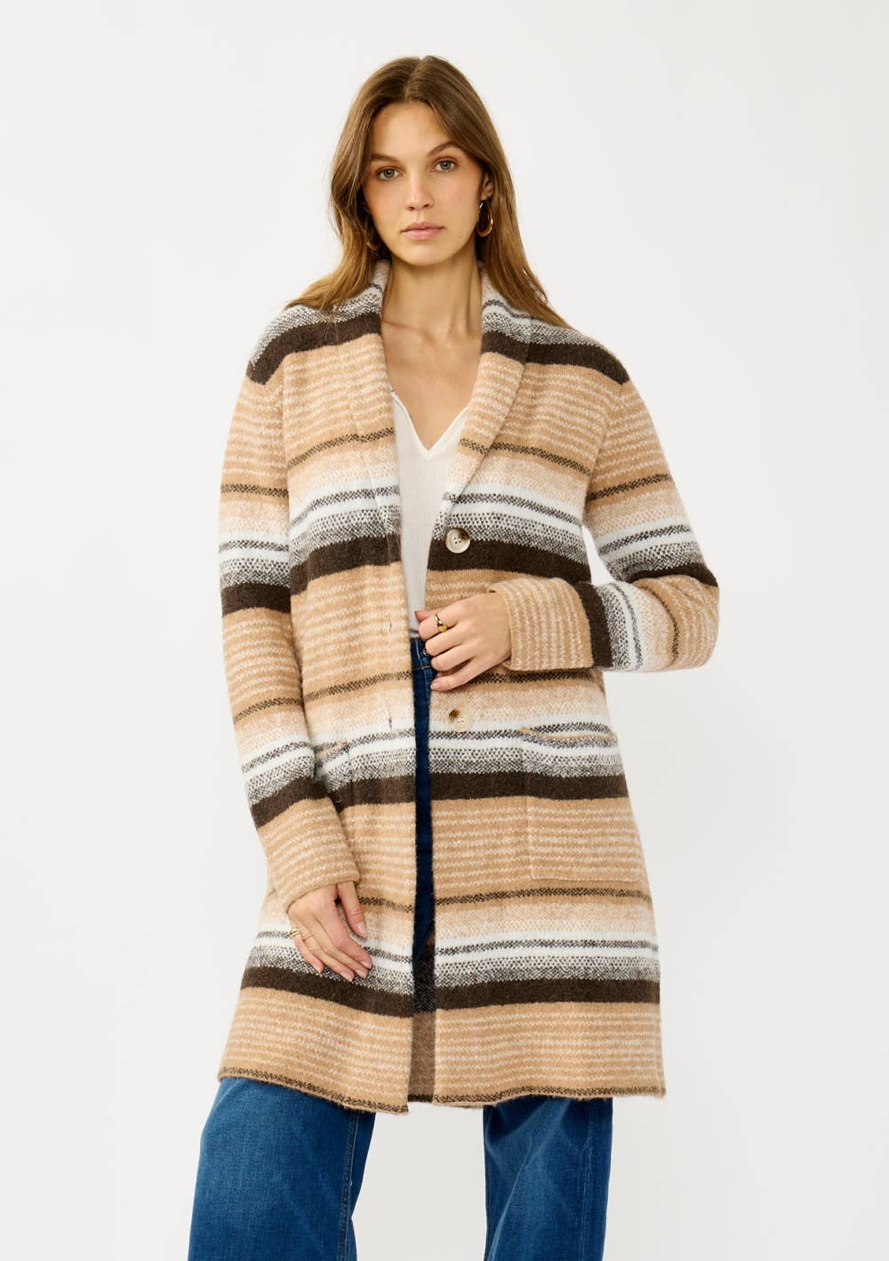 Lovestitch - Striped Coatigan with Pockets