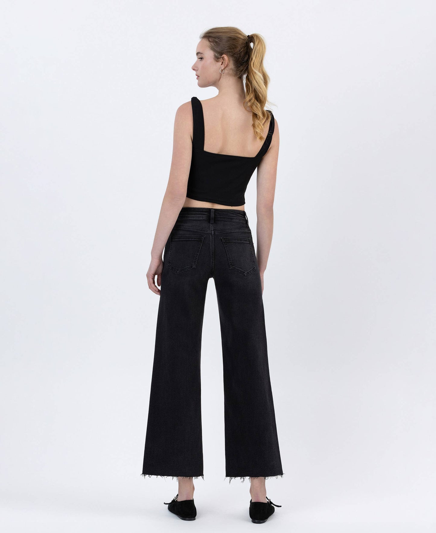 FLYING MONKEY - HIGH RISE RAW HEM ANKLE WIDE JEANS
