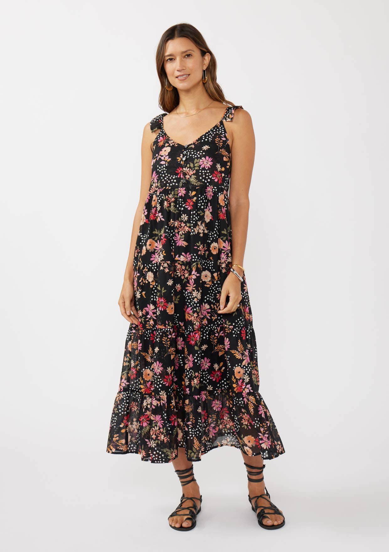 Lovestitch - Ruffle Strap V-Neck Tiered Maxi Dress