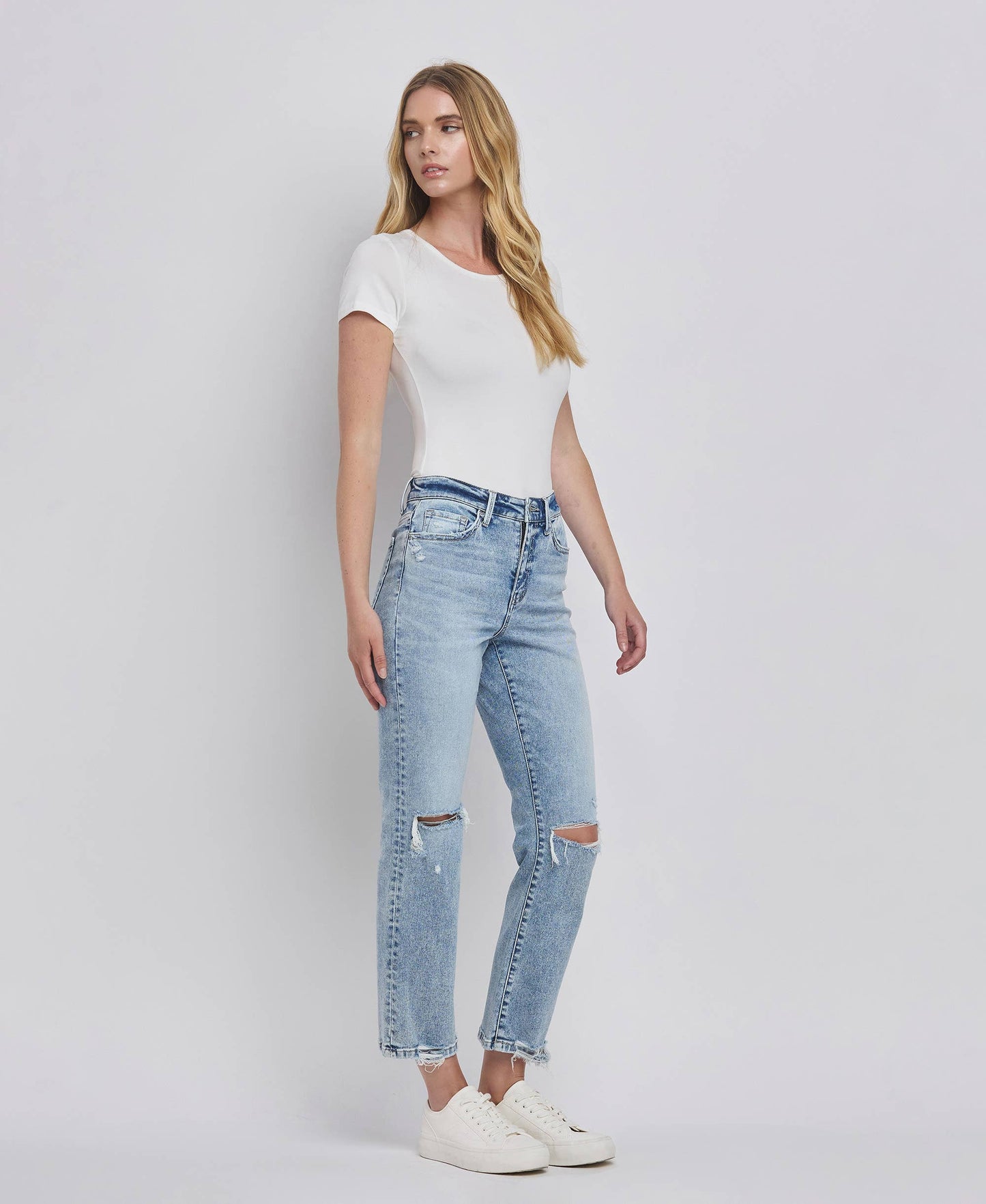 FLYING MONKEY - HIGH RISE DISTRESSED STRAIGHT JEANS