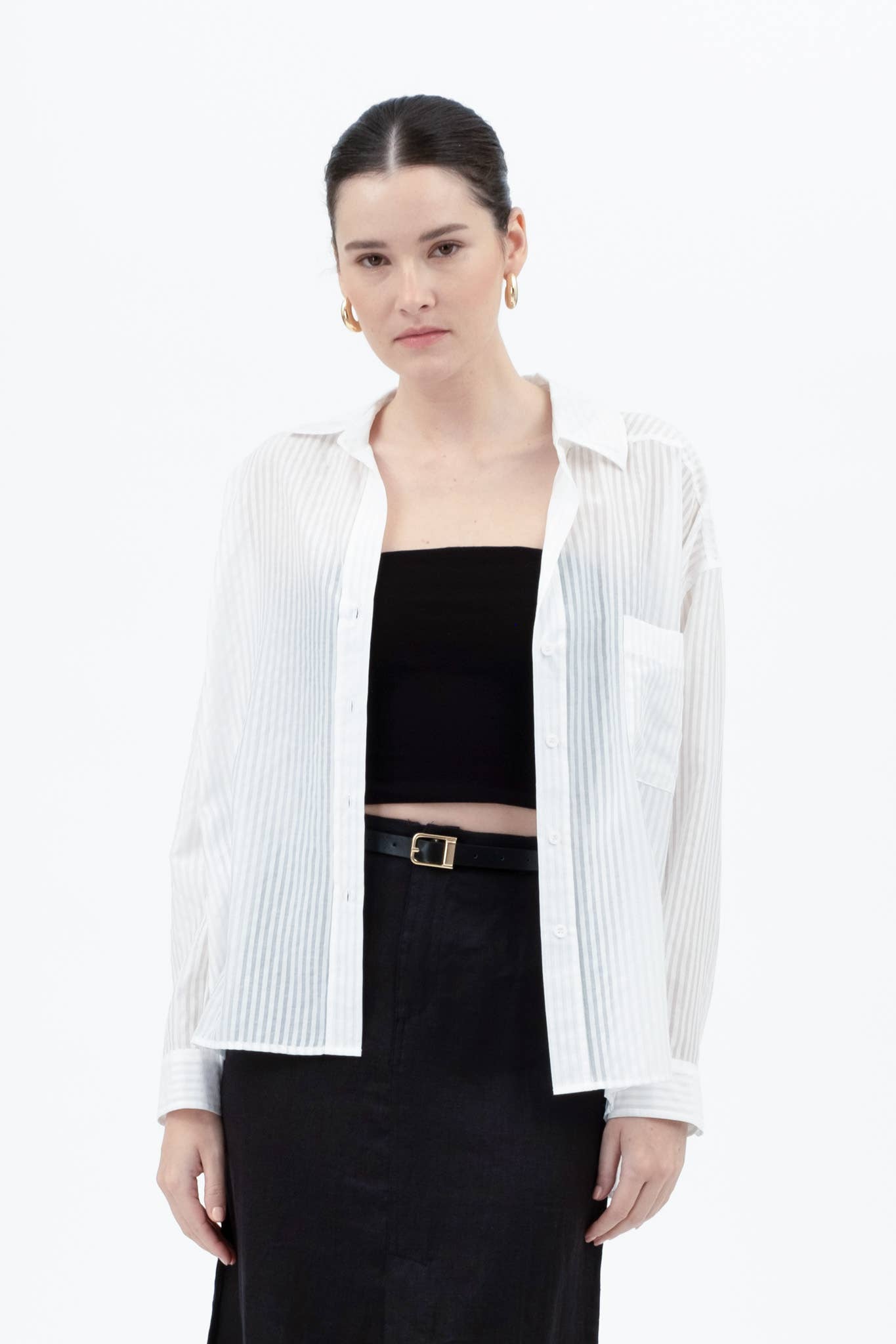 The Workshop Studio - STRIPE SHEER OVERSIZED COLLARED BUTTON DOWN SHIRT