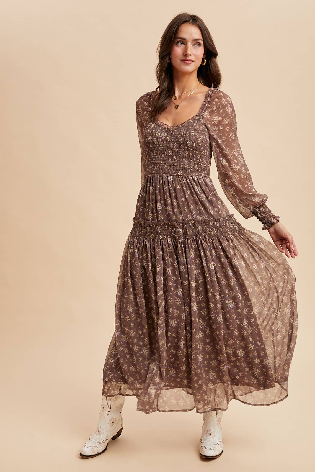 In Loom - SMOCKED FLORAL MAXI DRESS