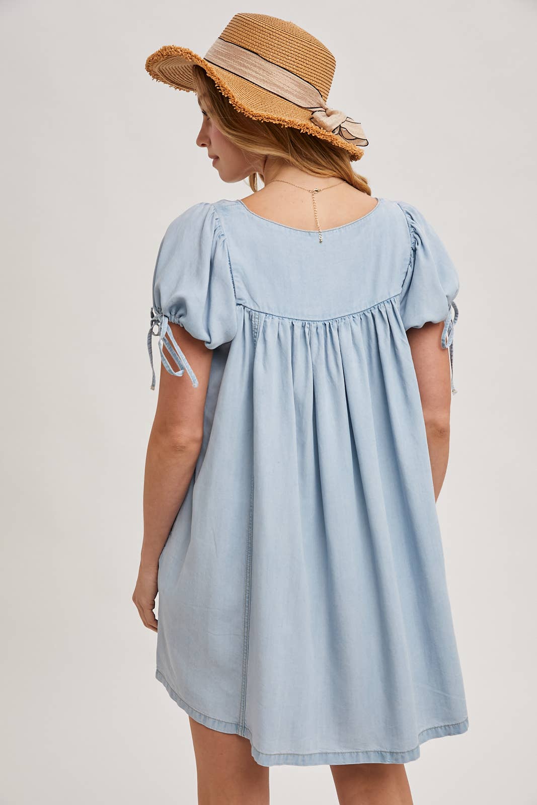 Bluivy - DENIM SQUARE NECK BABYDOLL DRESS WITH POCKETS
