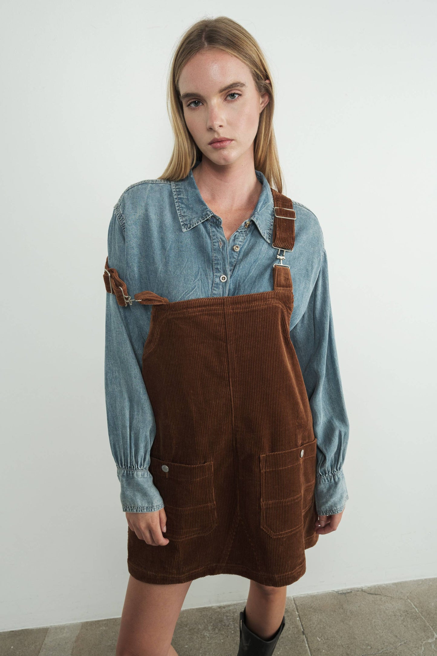 Aaron & Amber - CORDUROY OVERALL MINI DRESS