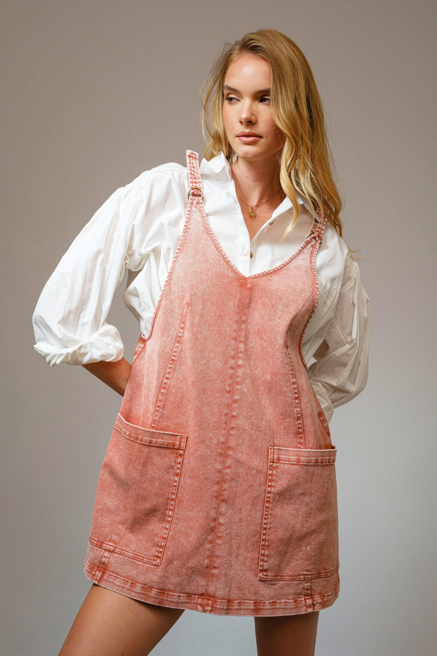Blue B - Garment Washed Denim Overall Dress
