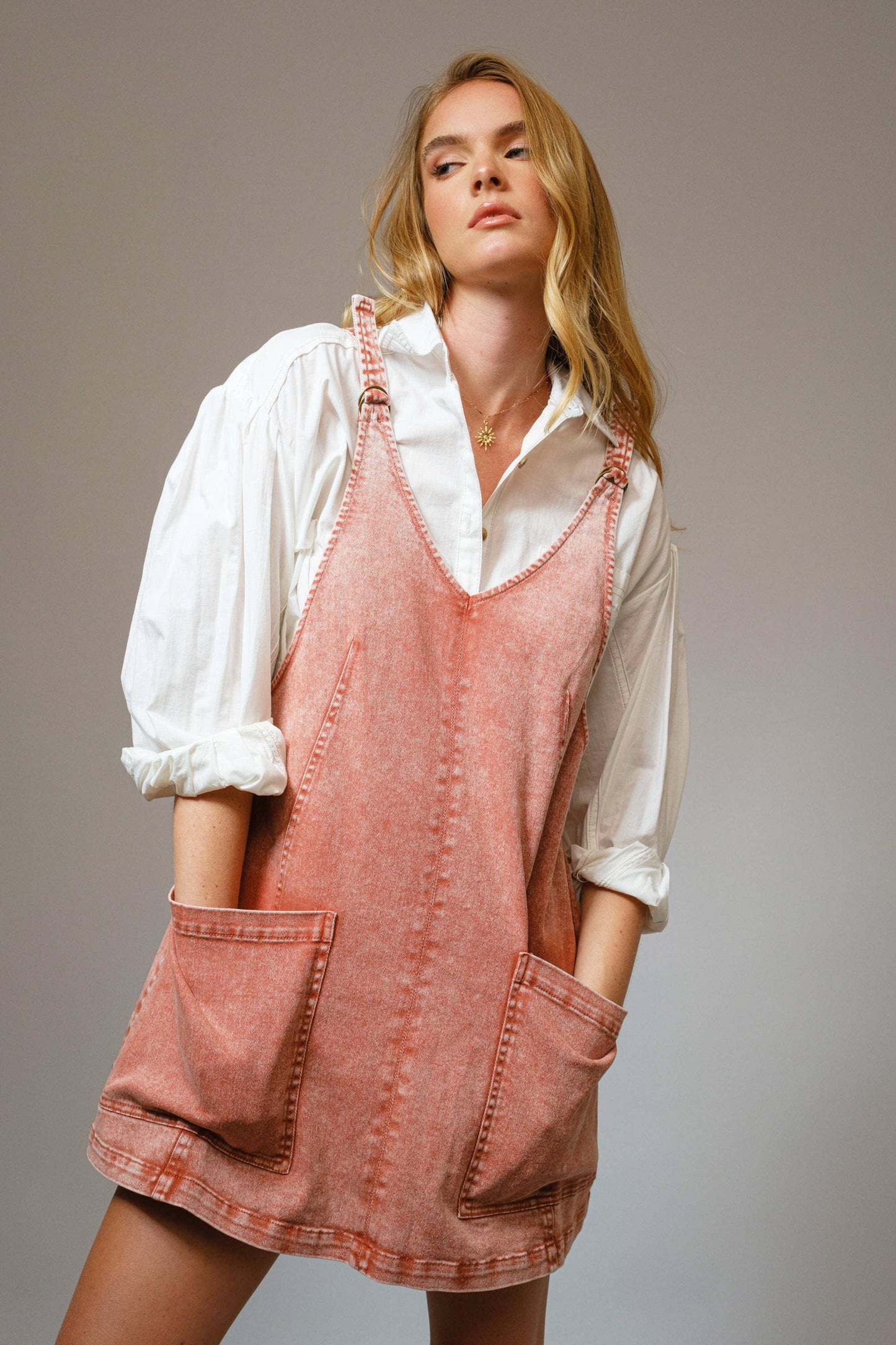 Blue B - Garment Washed Denim Overall Dress