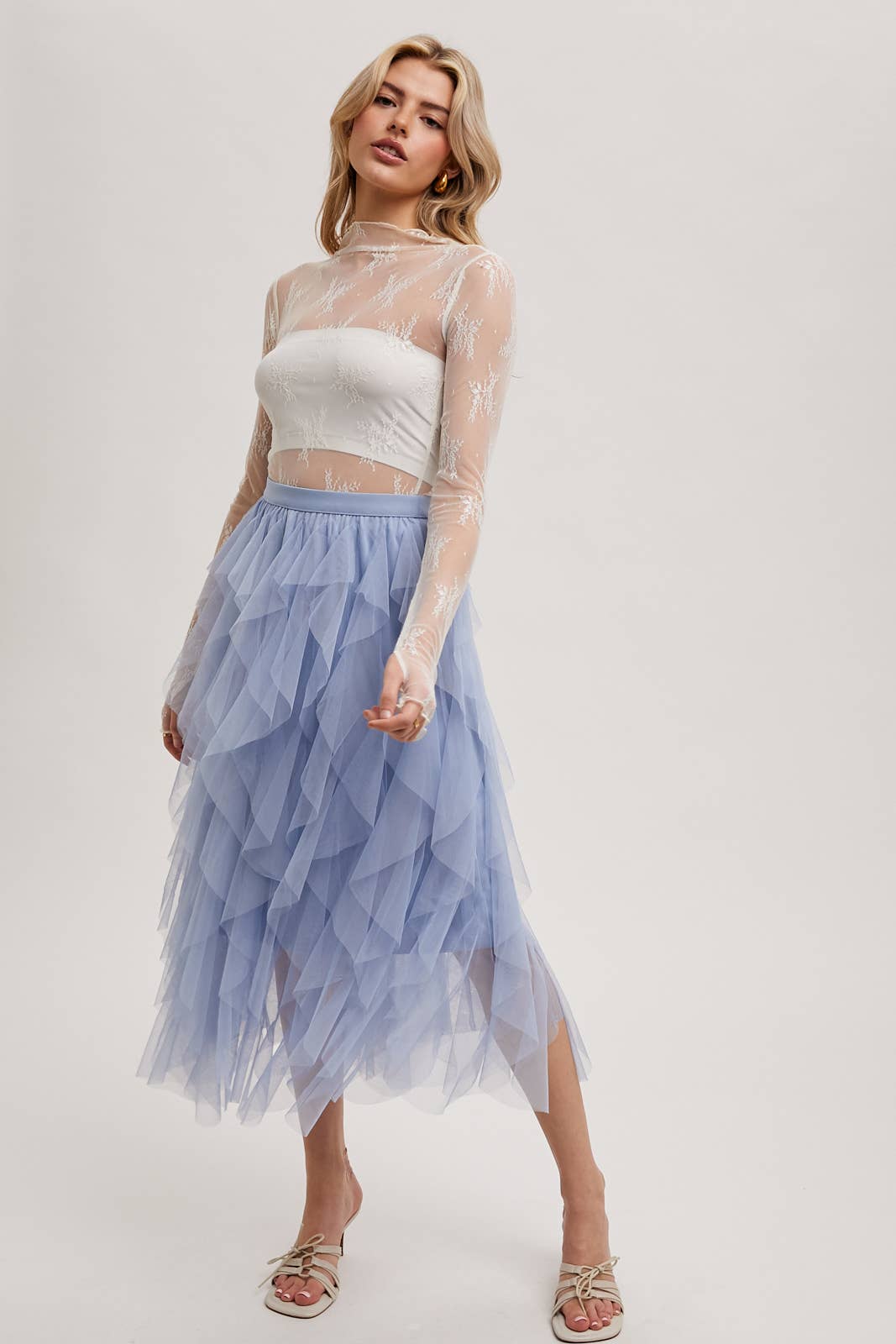 Bluivy - FLORAL EMBROIDERY LACE MESH LAYERING TOP