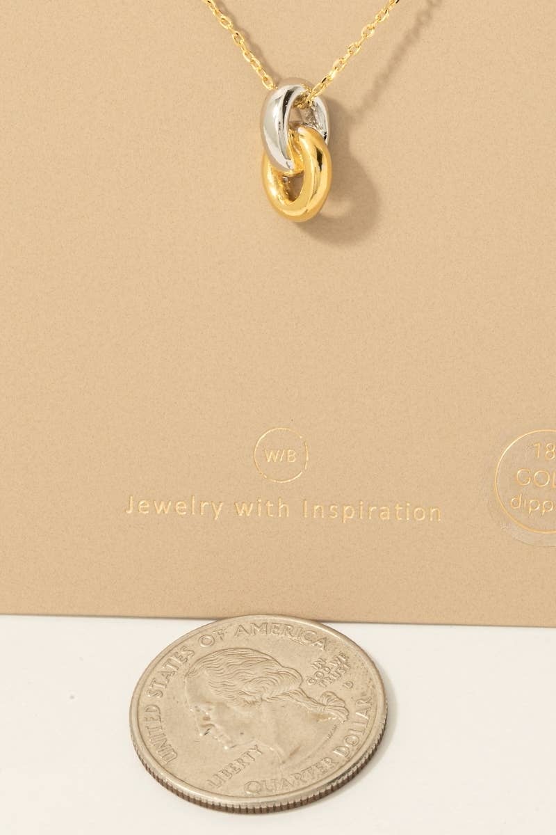 Fame Accessories - Gold Dipped Two Tone Ring Link Pendant Necklace