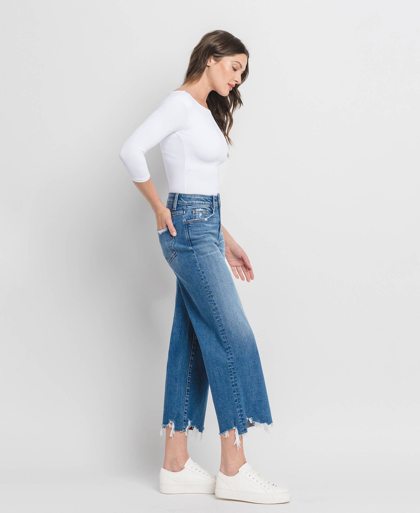 FLYING MONKEY - HIGH RISE CROP WIDE LEG JEANS