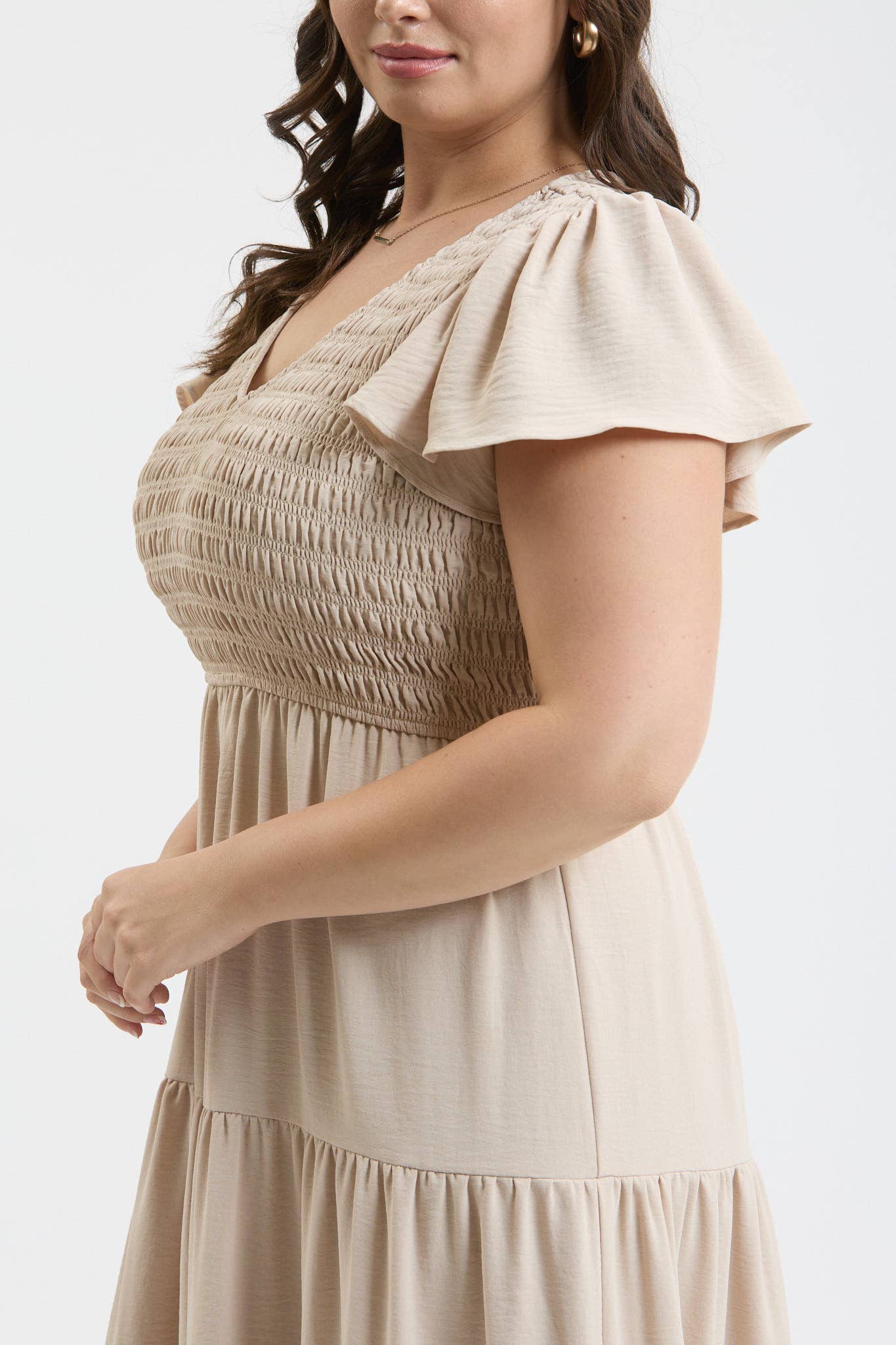 MINE - PLUS SIZE FLUTTER SLEEVE MIDI DRESS
