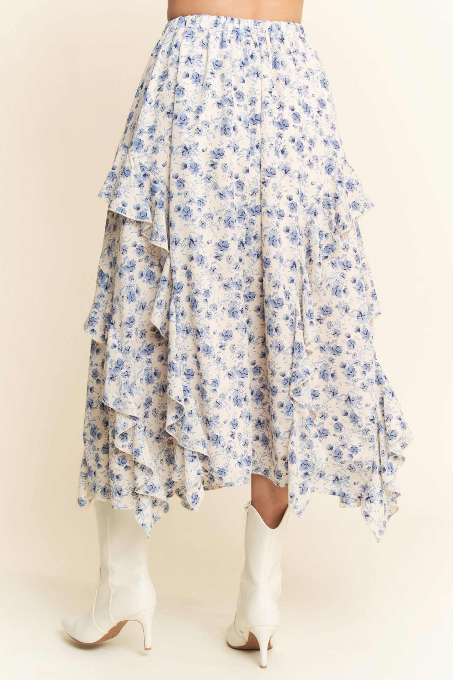 Davi & Dani - FLORAL ELASTIC WAISTBAND RUFFLE TIERED MAXI SKIRT