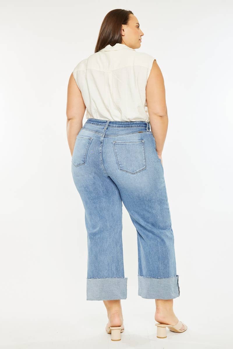 Kan Can USA - PLUS HIGH RISE CROP WIDE LEG JEANS