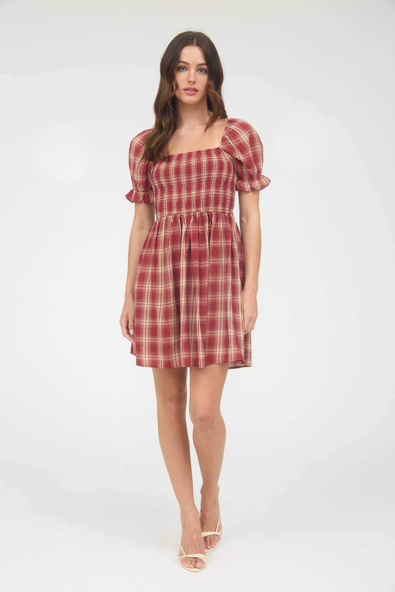 Blu Pepper - PLAID SMOCKED PUFF SLEEVE MIDI DRESS