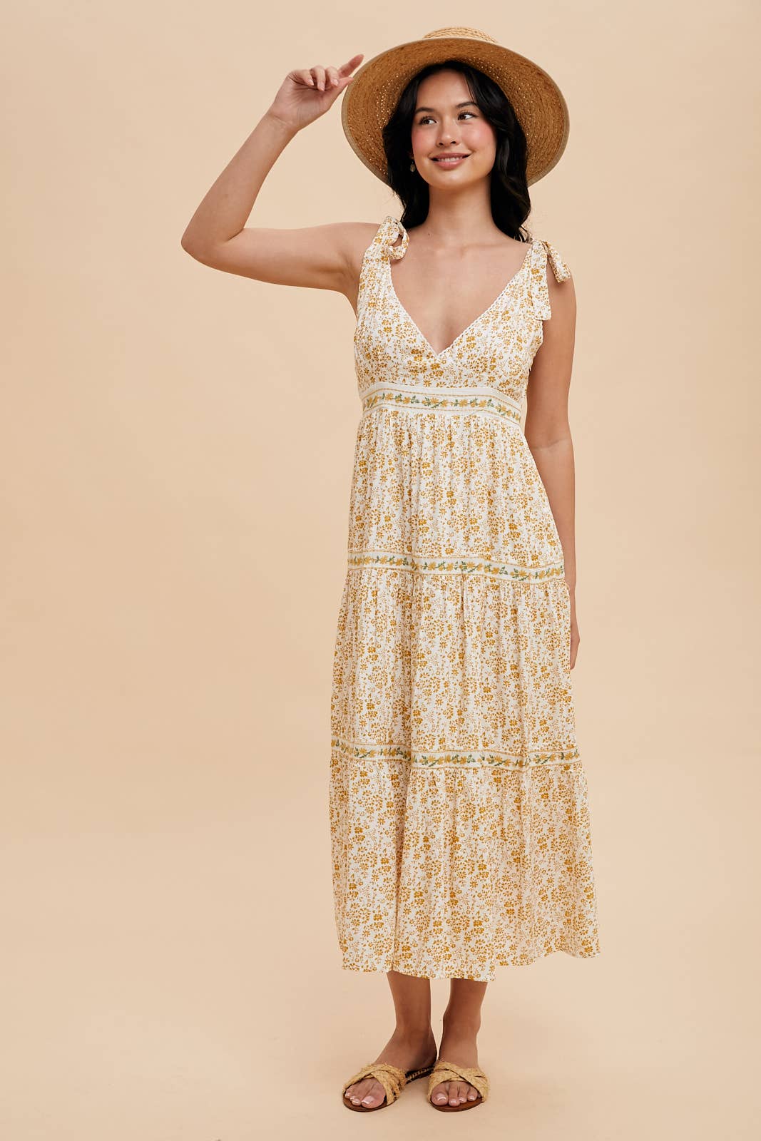 In Loom - TIERED TIE STRAP MIDI DRESS