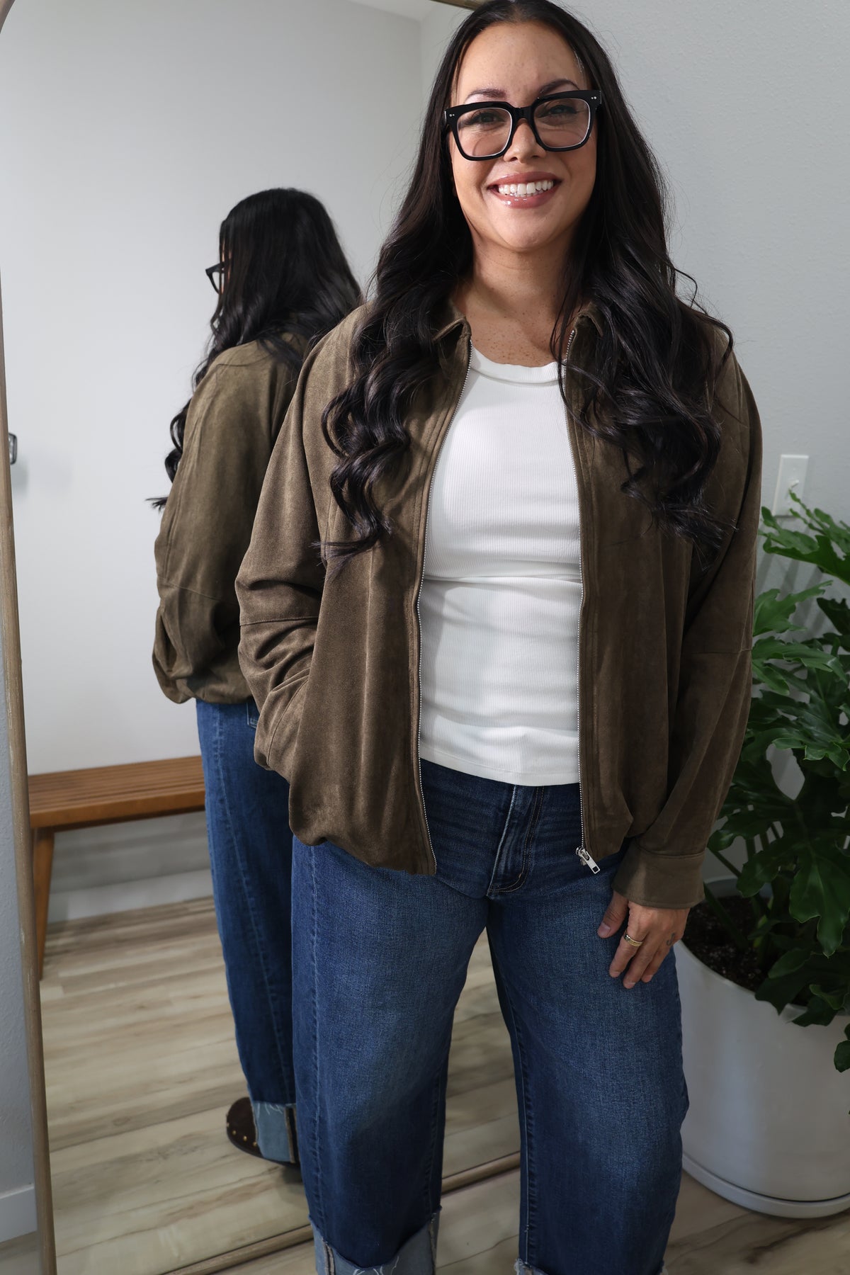 What's Stopping You faux suede zip up jacket