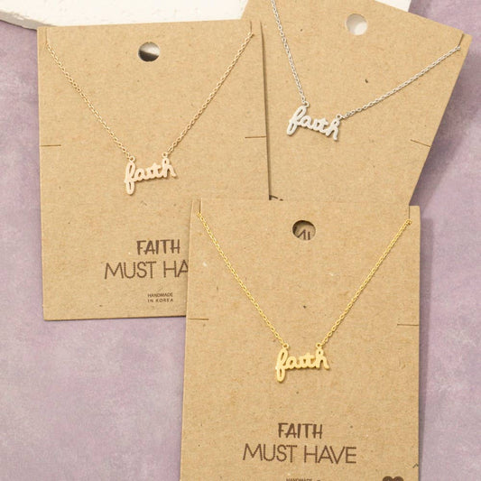 Fame Accessories - Handwritten Faith Pendant Necklace