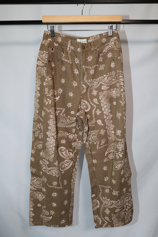 Miou Muse - Brown Paisley Print Barrell Jeans